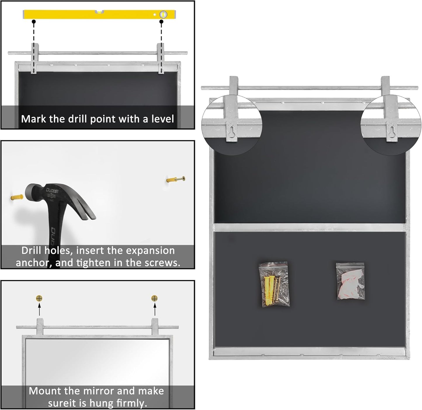 16x24 Inch Rectangle Bathroom Vanity Mirror for Wall Mounted Over Sink Farmhouse Rustic Frame Barn Door Mirrors Silver Foyer Entryway Decor