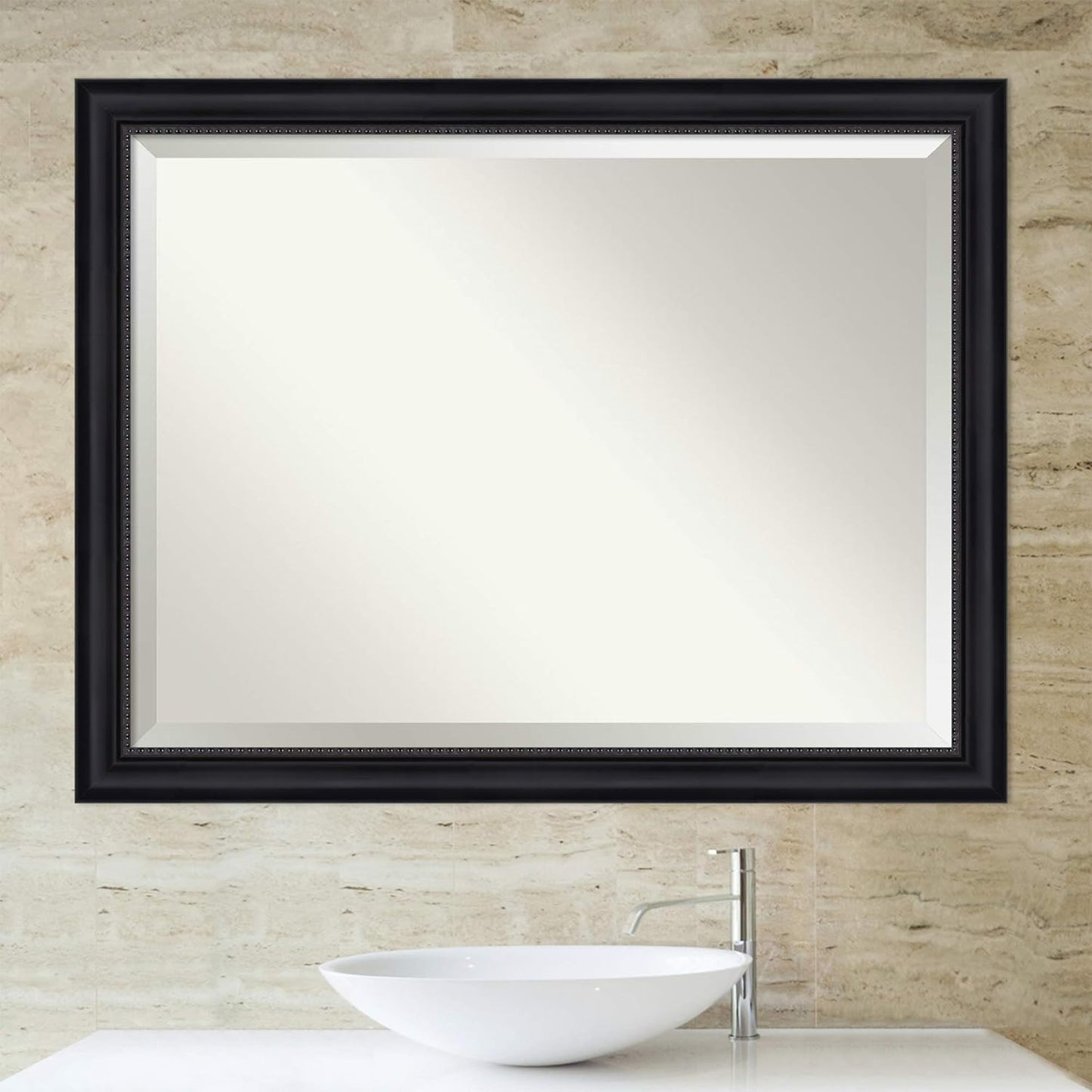 Amanti Art Black Bathroom Mirror for Over Sink, 35x45 Astor Black Rectangle Vanity Mirror, X-Large Traditional Frame, Hangs Horizonally and Vertically, Bathroom Wall Decor, Beveled Edge