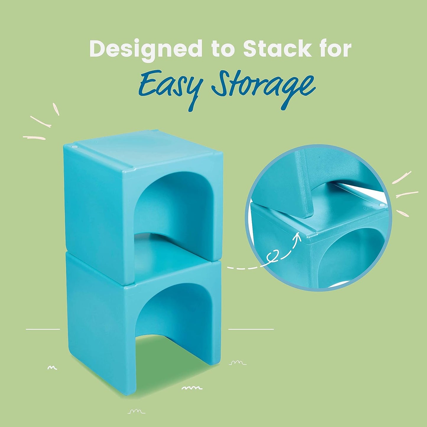 ECR4Kids Tri-Me Table and Cube Chair Set, Multipurpose Furniture, Cyan, 3-Piece