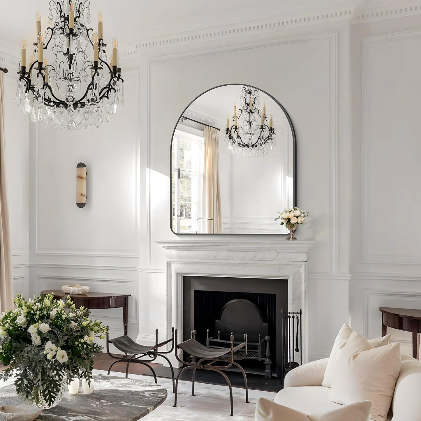 Arched Bathroom Mirror, 36"x48" Black Arched Mirror for Bathroom, Wall Mounted Mirror, Black Vanity Wall Mirror w/Metal Frame for Bedroom, Entryway, Living Room, Vertically Hanging