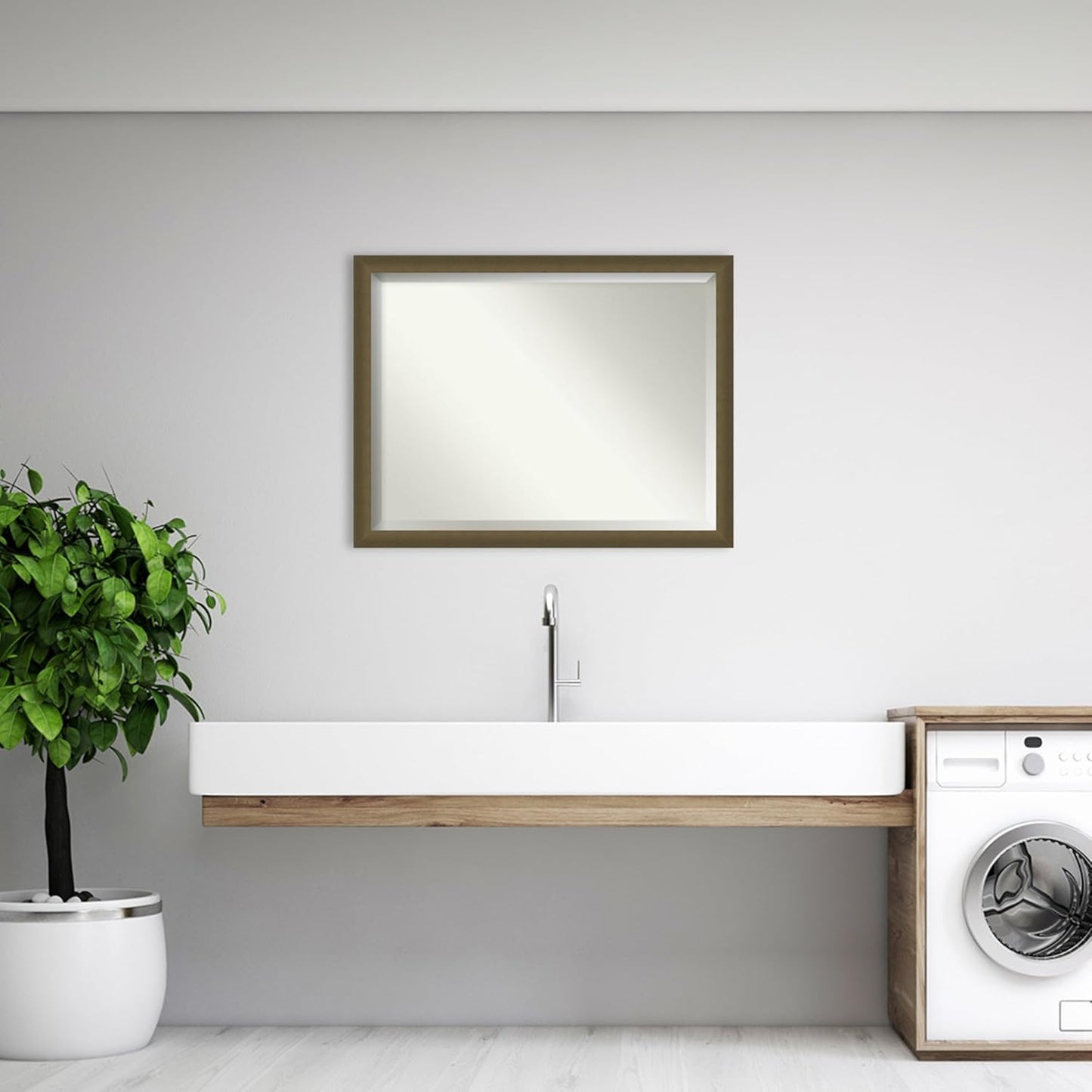 Amanti Art Bronze Bathroom Mirror for Over Sink, 34x44 Blaine Light Bronze Narrow Rectangle Vanity Mirror, X-Large Modern Contemporary Frame, Hangs Horizonally and Vertically, Bathroom Wall Decor