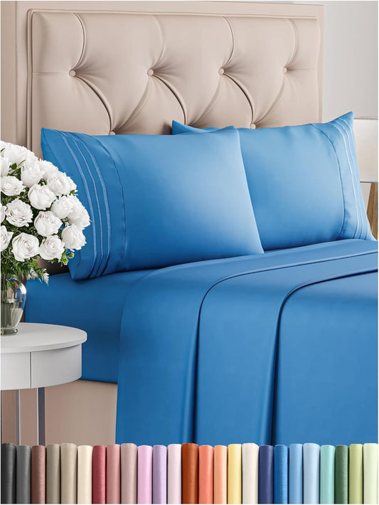 Cal King Size 4 Piece Sheet Set - Comfy Breathable & Cooling Bed Sheets Set - Hotel Luxury Bedding for Women, Men, Kids, Teens, Boys & Girls - Deep Pockets, Soft, Wrinkle Free - Oeko-Tex - Royal Blue