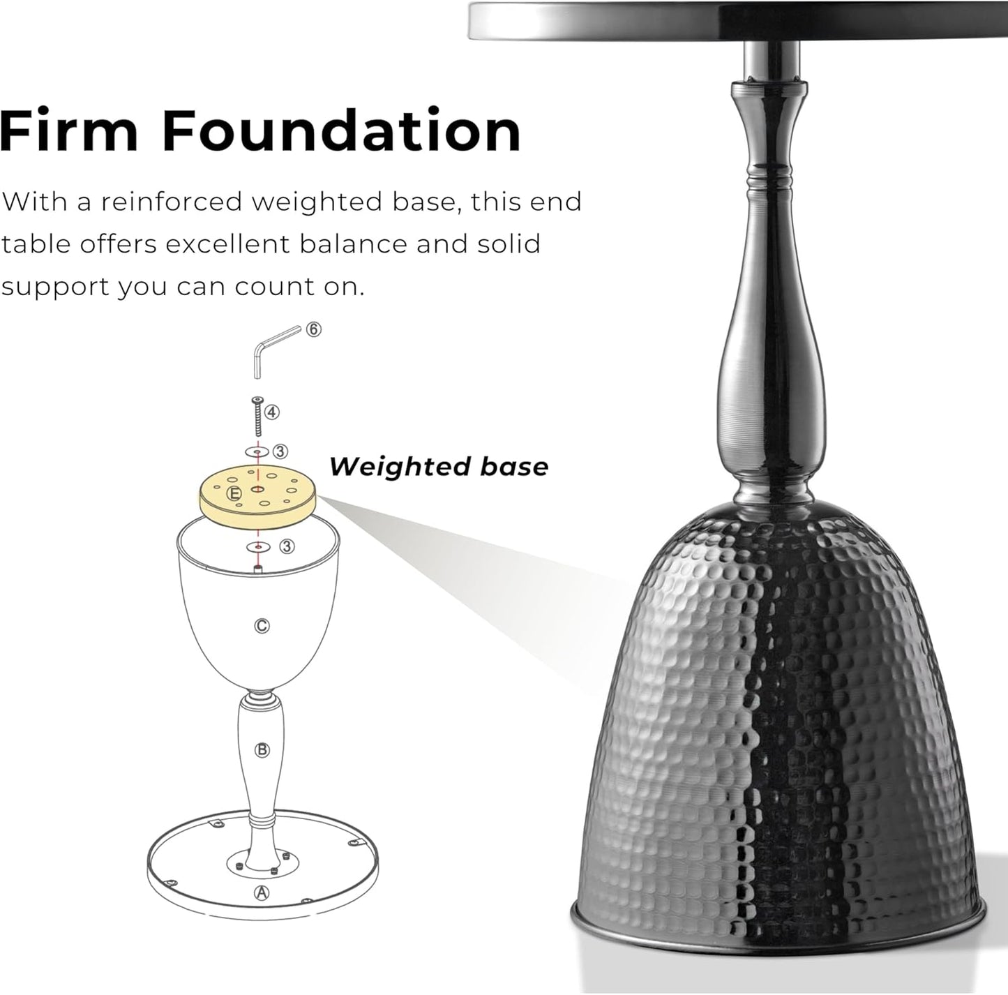 HOMES: Inside + Out Halric Modern 24" Tall Round End Table with Decorated Tabletop and Iron Metal Base, Accent Furniture, Elegant Pedestal Stand for Living Room, Home Office, Black with Faux Marble