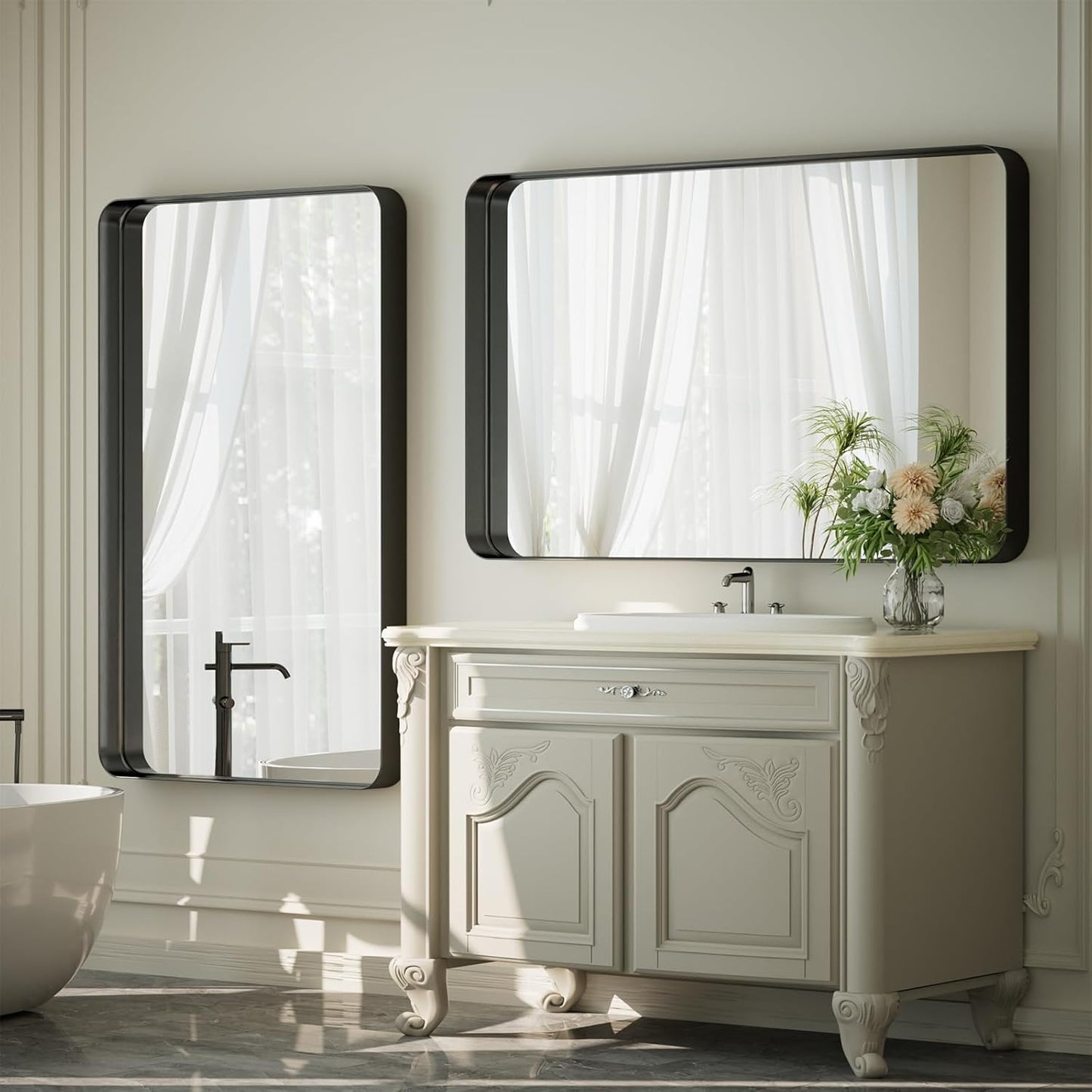 55"x 30" Black Bathroom Mirror - Aluminum Framed Wall Mirror, Bathroom Wall Mounted Vanity Mirror, Modern Bathroom Mirror, Bedroom, Living Room Wall Mirror, Hang Horizontally or Vertically