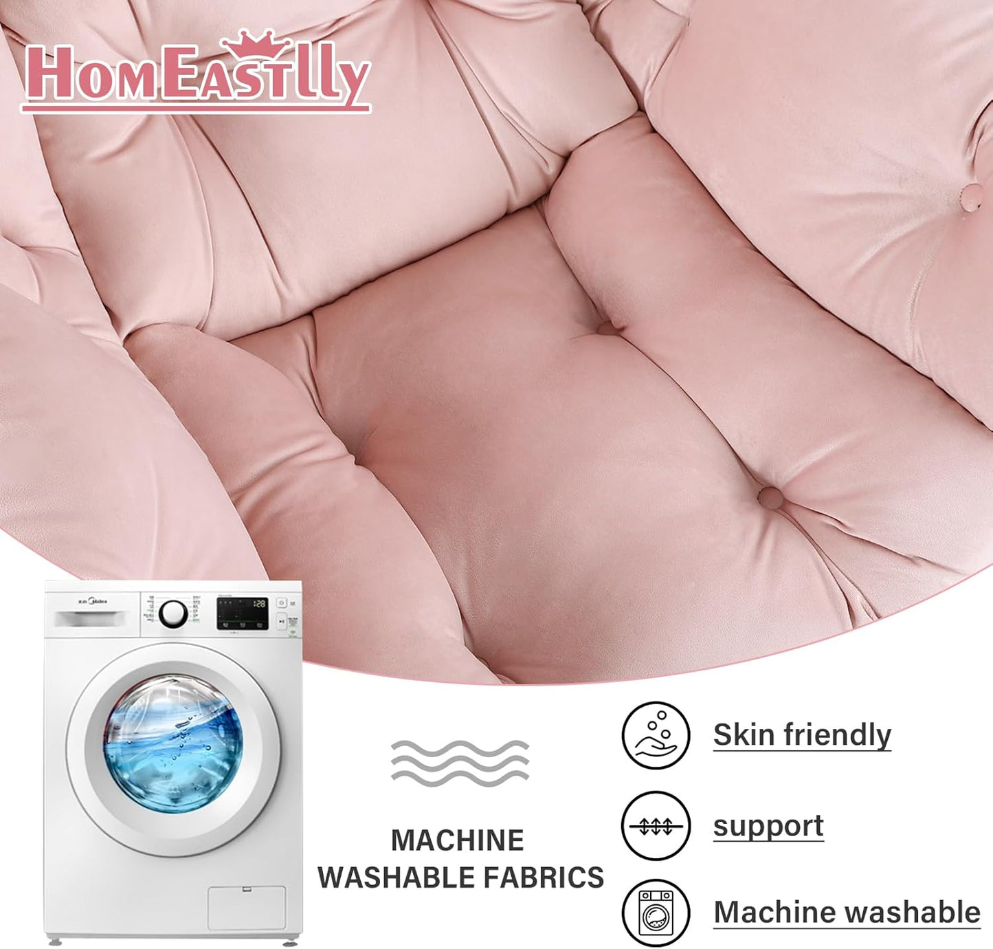 Large Lazy Chair with Ottoman, Accent Reading Chair with a Throw Pillow, Cozy Lounge Armchair, Leisure Sofa Chair for Living Room, Bedroom, Dorm, Velvet Pink