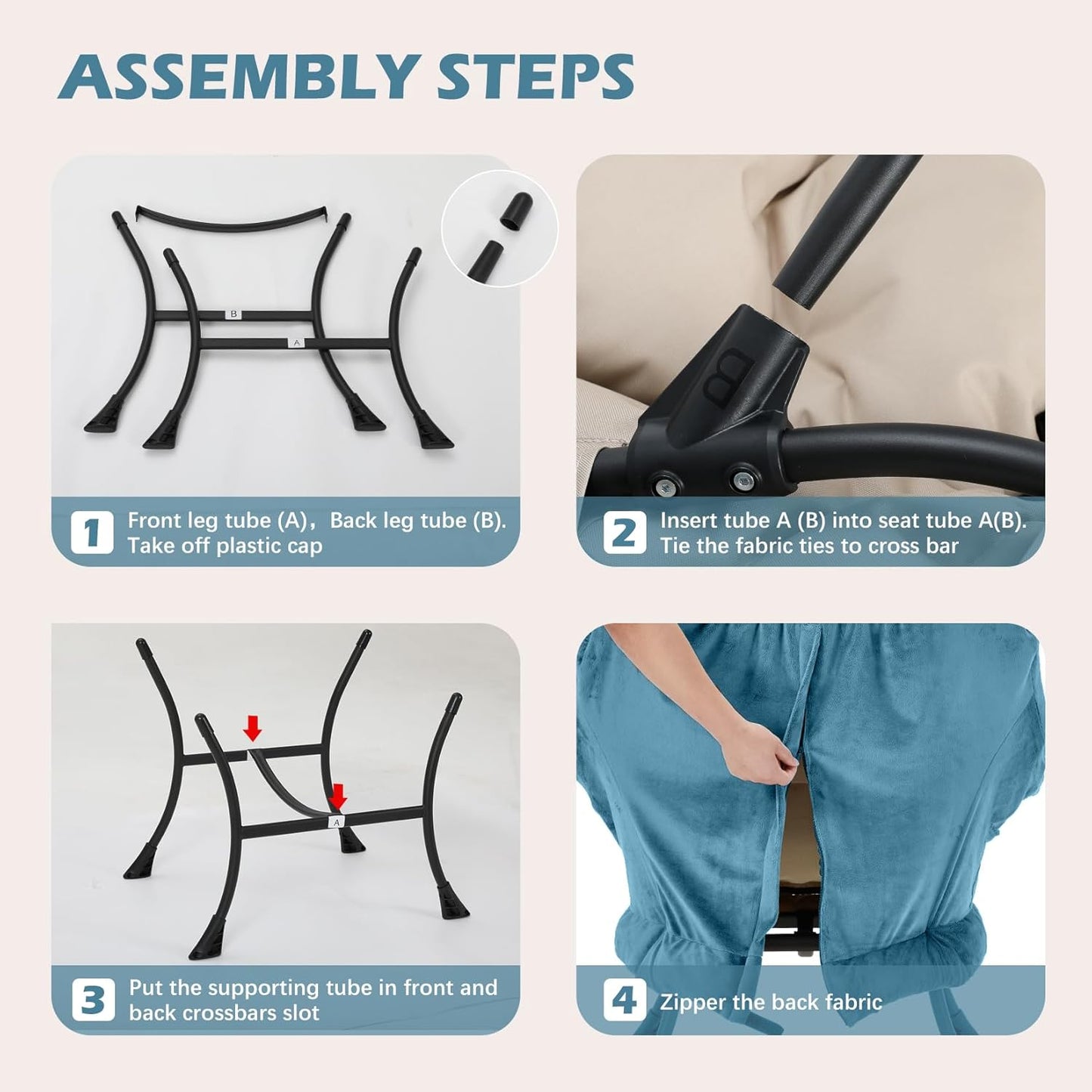 Lazy Chair with Folding Ottoman,Leisure Sofa Chair,Soft Fabric Armchair with Armrests and Side Pockets, Reading Chair with Footrest for Living Room, Bedroom, Office (Plush Blue)