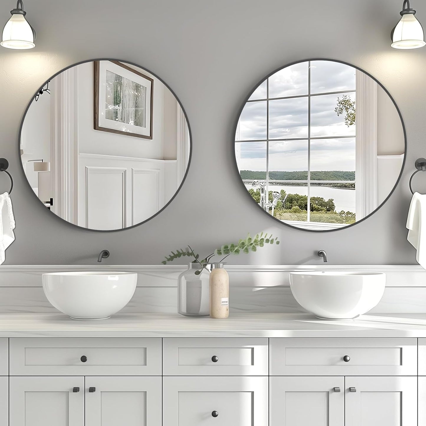 HOMECOOKIN Round Wall Mirror 24" Black Circle Mirror for Bathroom with Metal Framed, Round Gold Mirror for Wall Decor, Vanity, Entryway Living Room