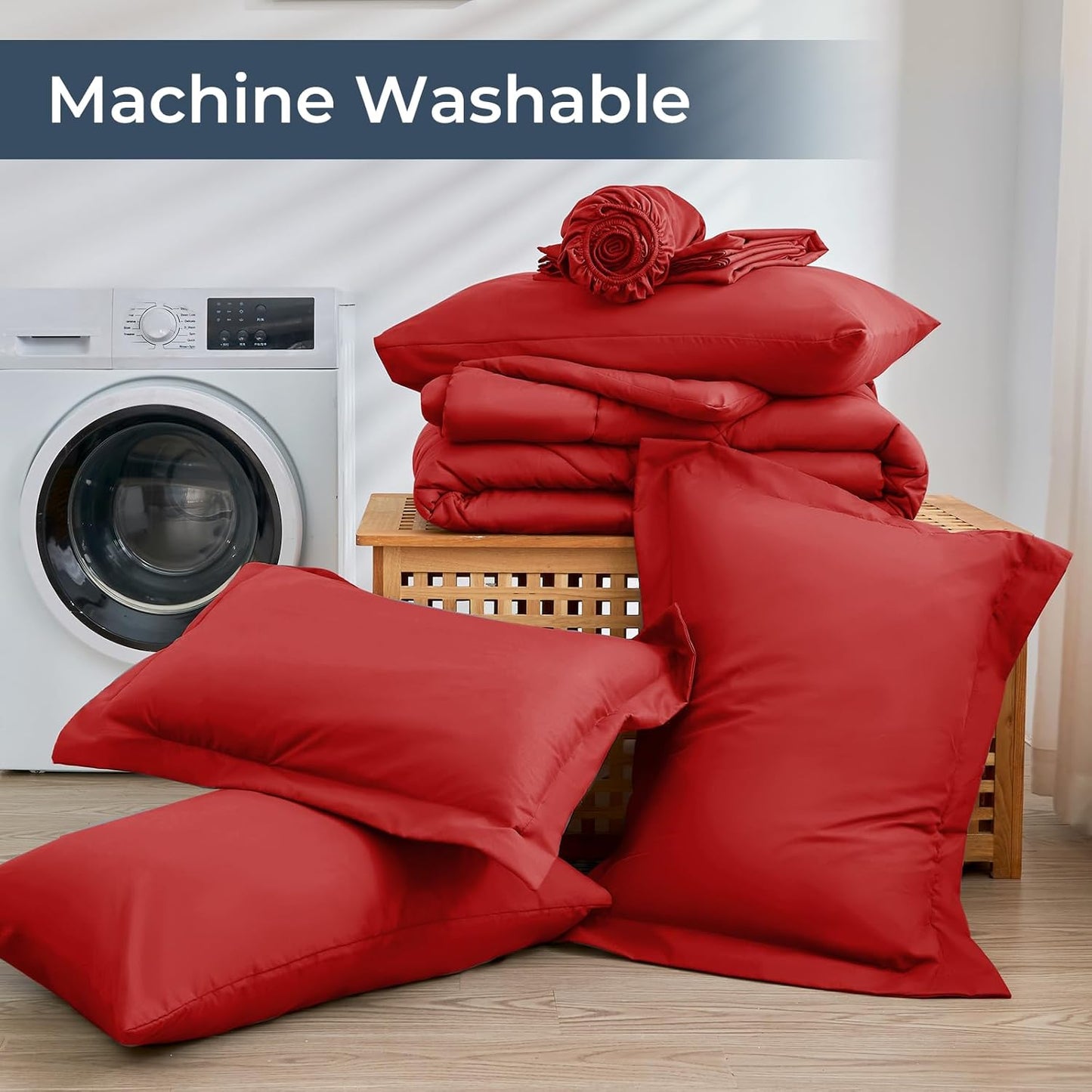 HEVUMYI Red Queen Comforter Set - 7-Piece All Season Bed in a Bag Queen, Ultra Soft Bedding Set with Comforter, Flat Sheet, Fitted Sheet, Pillowcases, Pillow Shams