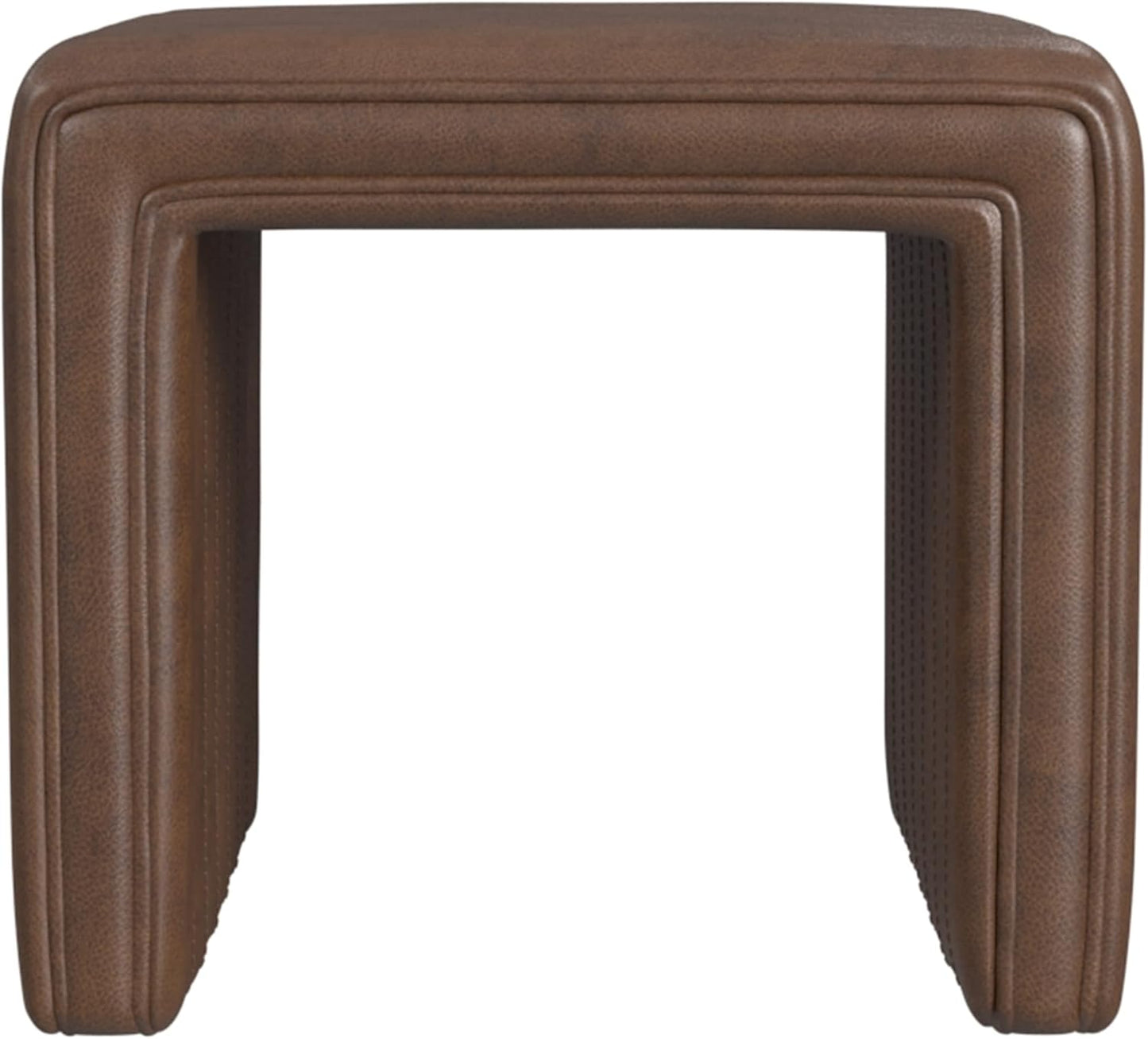 HomePop Modern Channel Tufted Faux Leather Ottoman Home Décor|Ottoman for Living Room & Bedroom - Brown Faux Leather