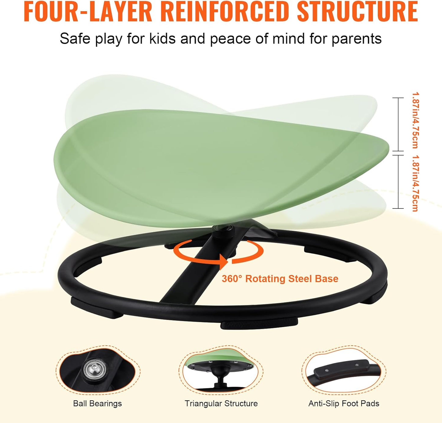 VEVOR Kids Swivel Chair, 220 LBS Capacity, Sensory Spinning Chair, Autistic Kids Sensory Toy with Non-Slip Metal Base, Toddler Sit and Spin for Coordination Balance Focus Training Green