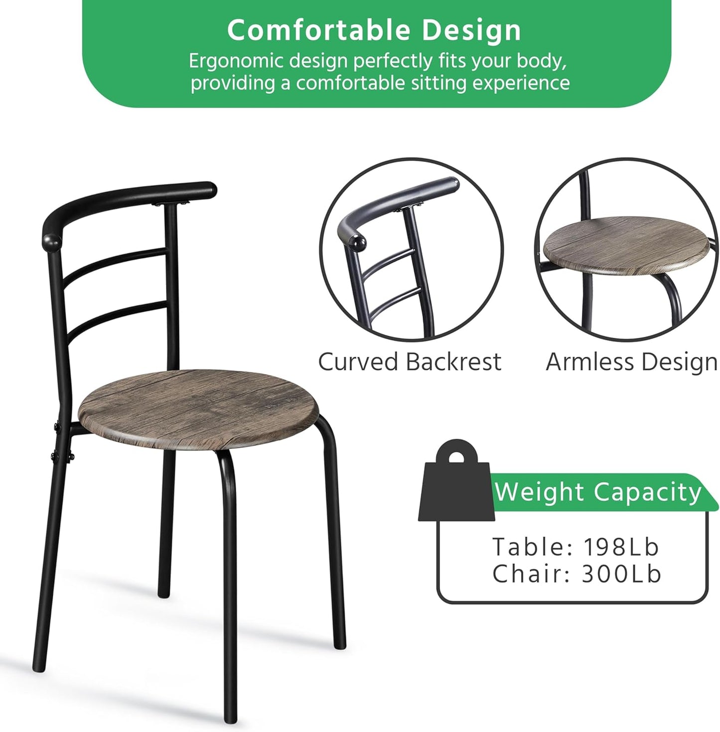 Yaheetech 3 Piece Dining Table Set, Kitchen Table & Chair Sets for 2, Compact Bistro Table Set with Steel Legs, Built-in Wine Rack for Small Space, Apartment, Breakfast Nook, Drift Brown