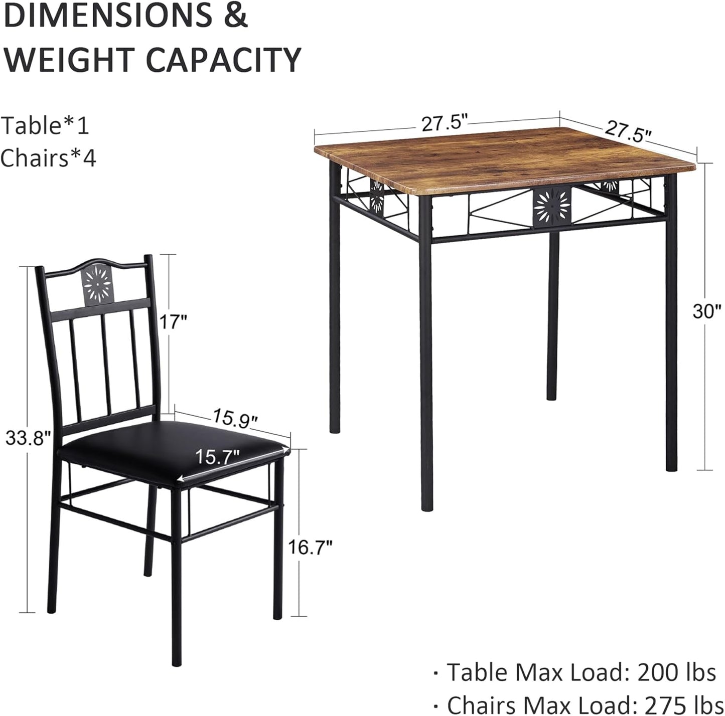 VECELO 3-Piece Small Kitchen Dining Table Set for 2, PU Padded Chairs, Easy Assembly, Brown