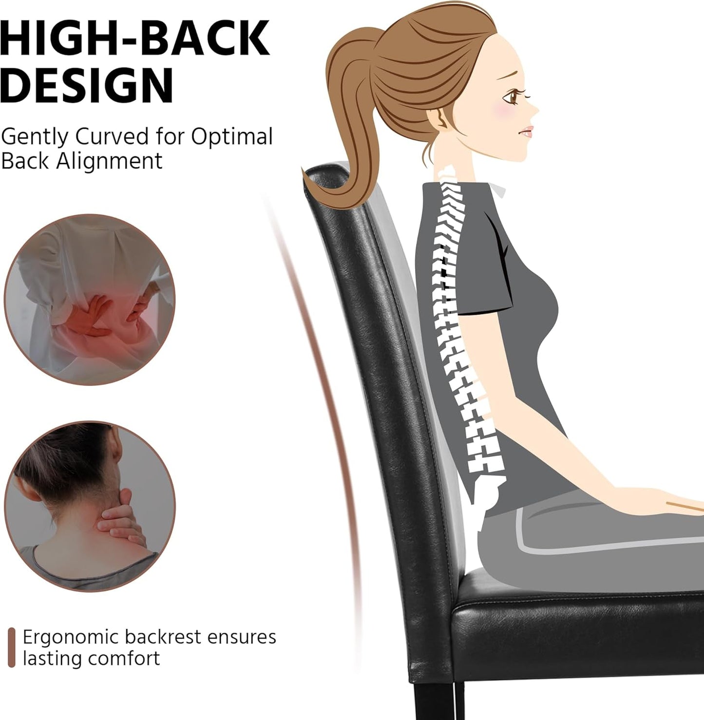 Yaheetech Dining Chairs Set of 4 PU Leather Upholstered Parsons Dining Chairs with Solid Wood Legs for Kitchen/Living Room/Restaurant, Modern Style, Black