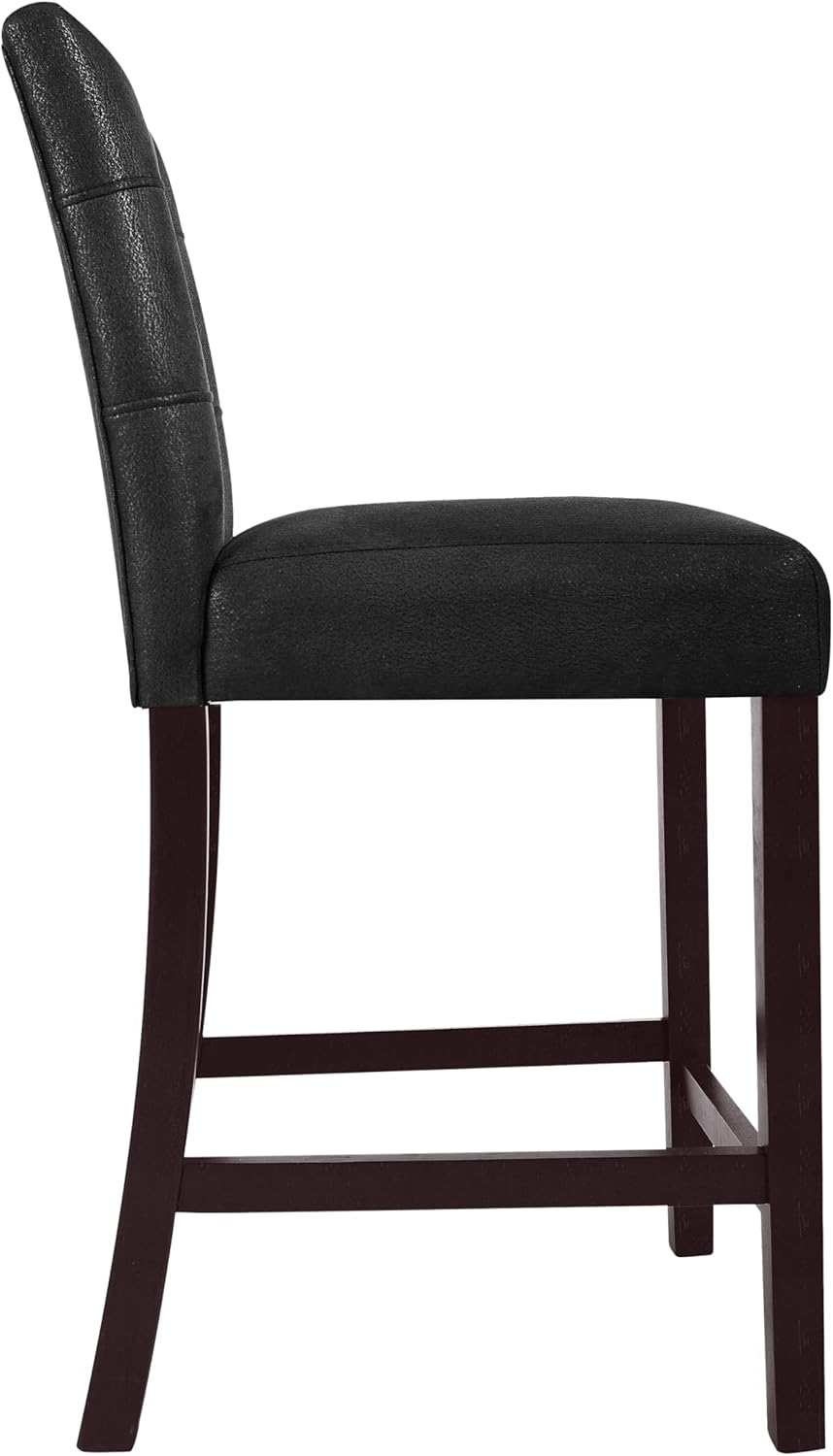 HomePop 24" Upholstered Button Tufted Leatherette Counter Height Barstool Chairs, Matt Black Faux Leather (Set of 2)