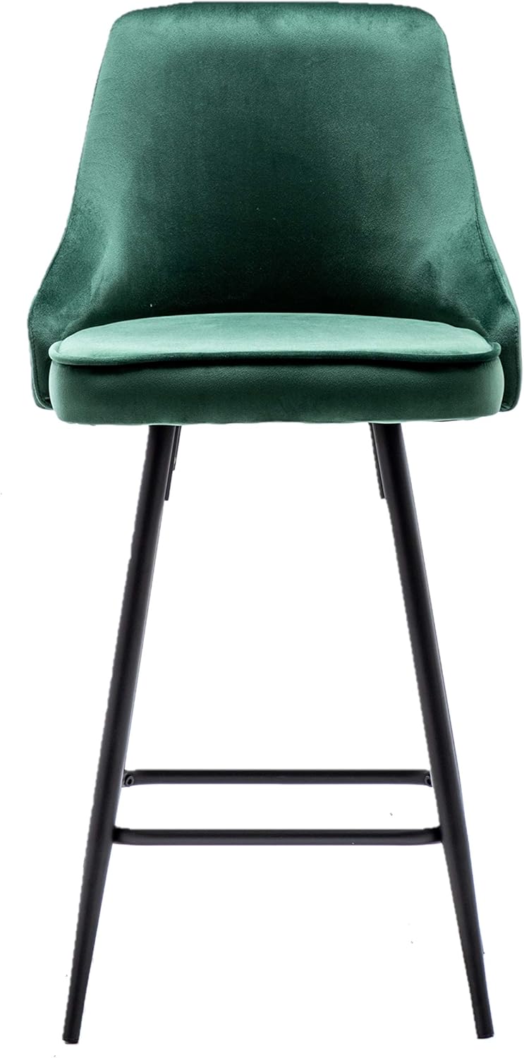 BTEXPERT Set of 2 Pack, Premium upholstered Dining 25" High Back Stool Bar Chairs, Green Velvet Tuftet Diamond Back