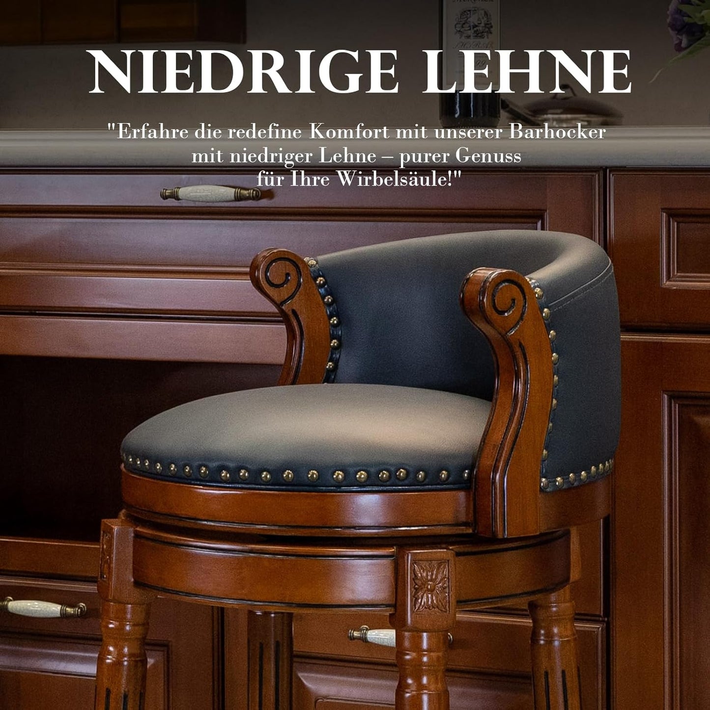 Cow top Leather Wooden Bar Stools, 26" Counter Height Bar Chair with Back, 180 Degrees Swivel Barstools Chair for Home Kitchen Counter,Dining Room, Restaurant