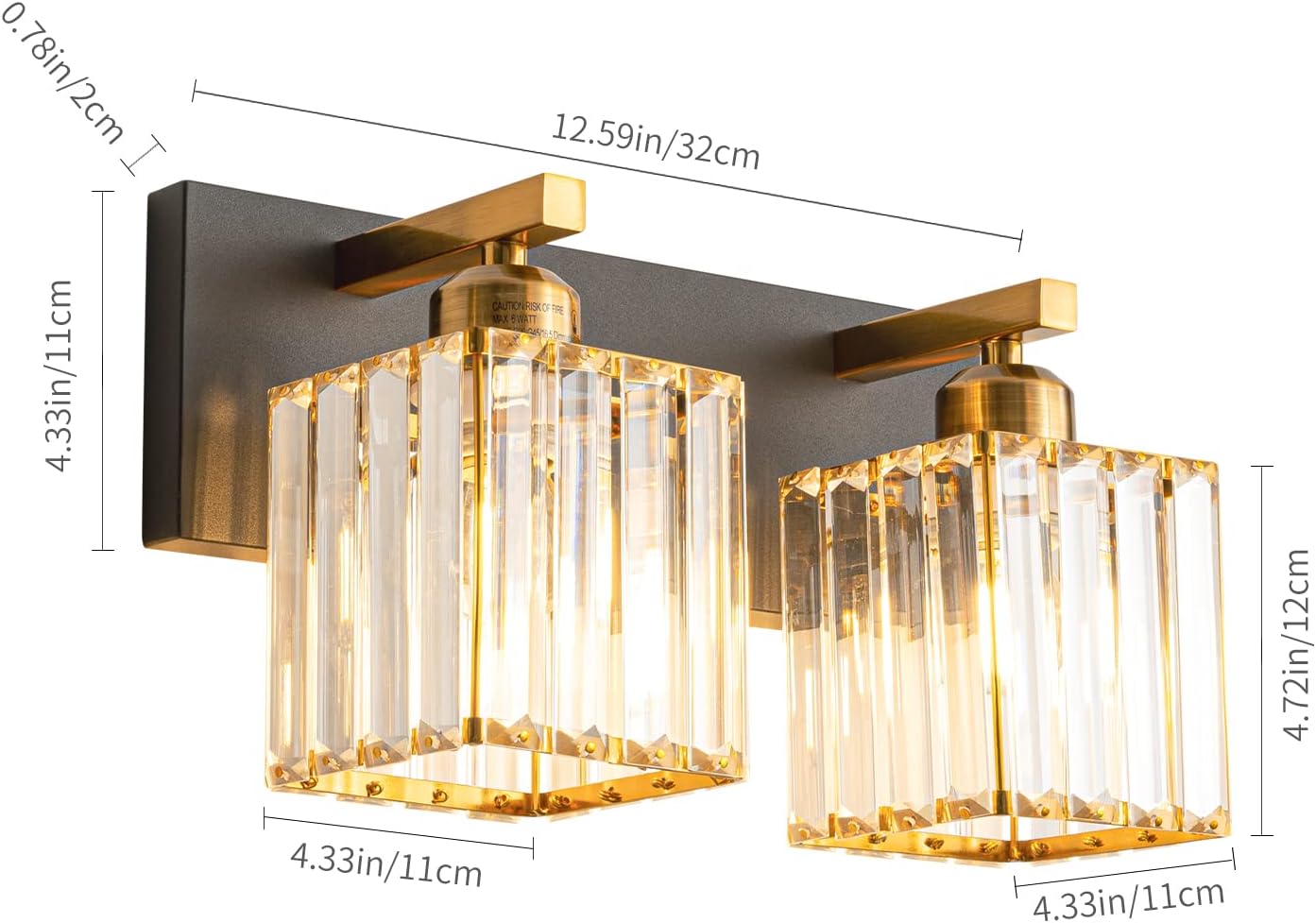 Modern Bathroom Vanity Light 2-Lights Black Gold Crystal Bathroom Wall Light Vanity Light Fixtures,12.59-inch Modern Minimalist Design