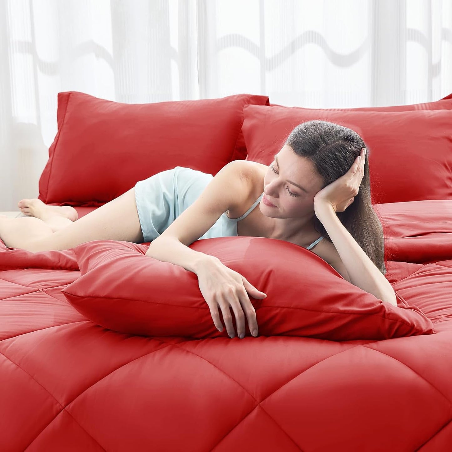 HEVUMYI Red Twin-XL Comforter Set - 5-Piece All Season Bed in a Bag Twin-XL, Ultra Soft Bedding Set with Comforter, Flat Sheet, Fitted Sheet, Pillowcases, Pillow Shams