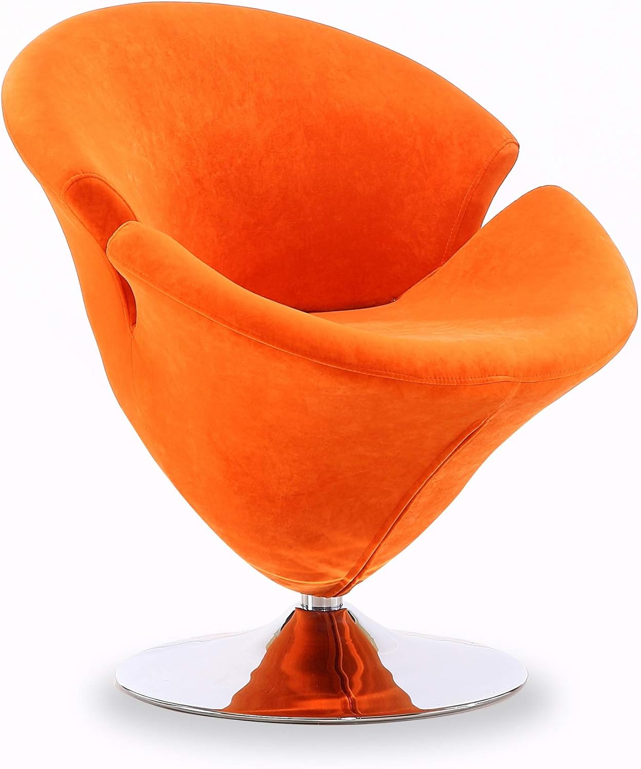 Manhattan Comfort Tulip Swivel Accent Chair Set of 2 with 360° Turn, Modern Flower Inspired Design, Soft Velvet Upholstery, Polished Chrome Base, No Assembly Required, 300 Lbs Capacity, Orange