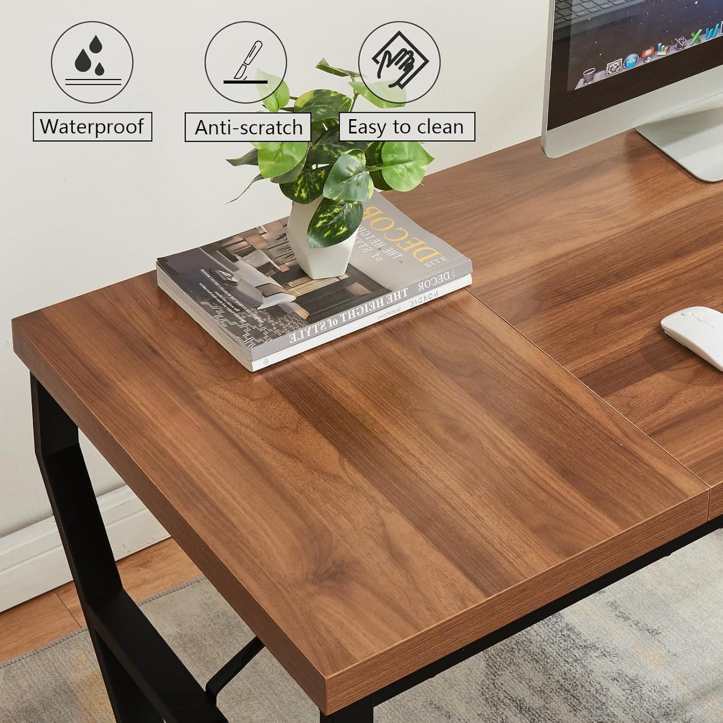 HOMISSUE 63-inch Executive Desk, Large Home Office Desk with Engineered Wood Tabletop and Metal Frame, Rustic Workstation Desks with Sturdy Structure, Long Computer Desks for Home Office, Writing