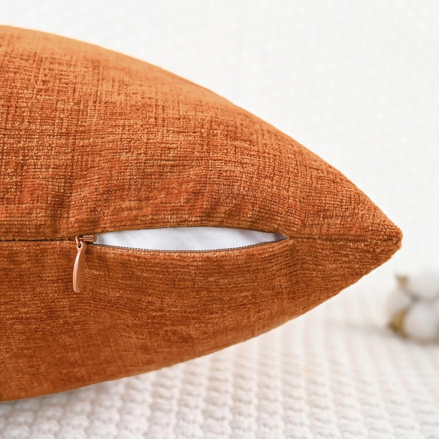 CaliTime Fall Throw Pillow Covers Decorative 20 X 20 Inches Pack of 2 Cozy Chenille Cushion Cases for Couch Sofa Bed Living Room Home Burnt Orange