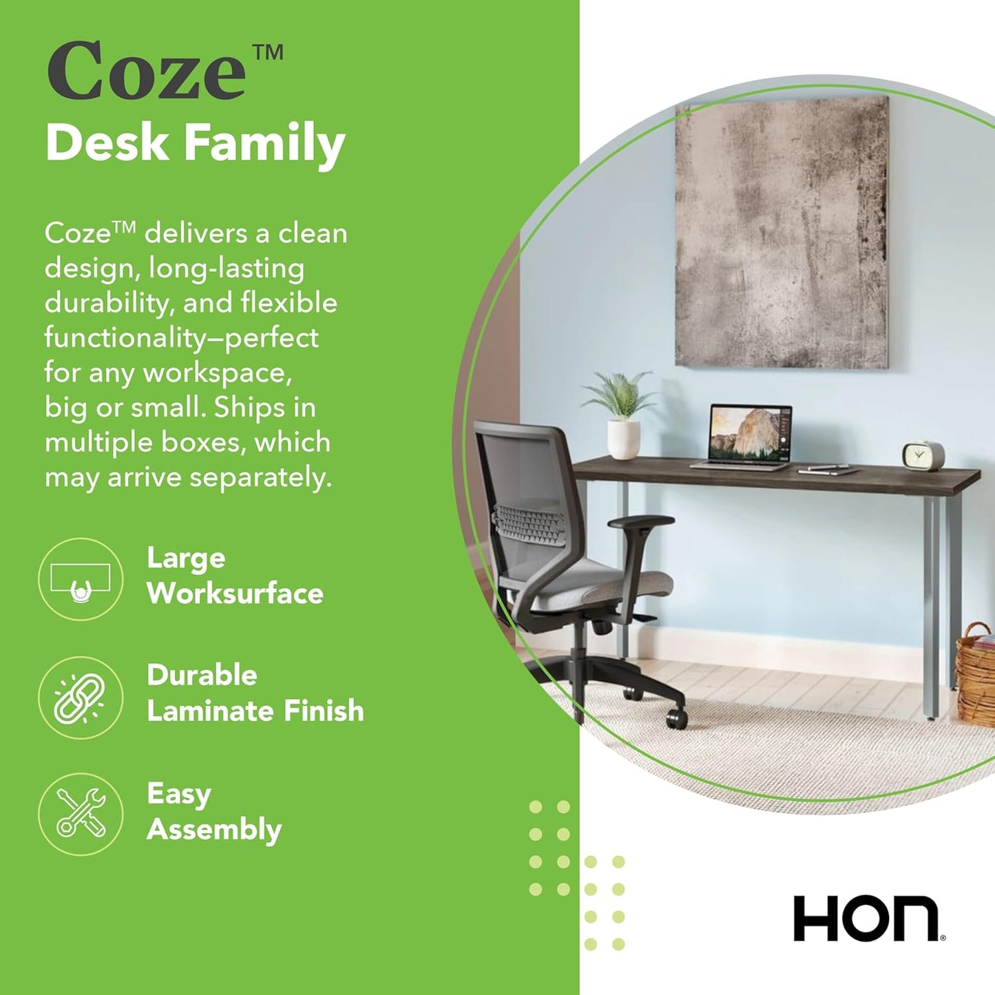 HON Coze Home Office Desks, Sturdy Table Computer Desk, 54", Walnut Top, Silver Base