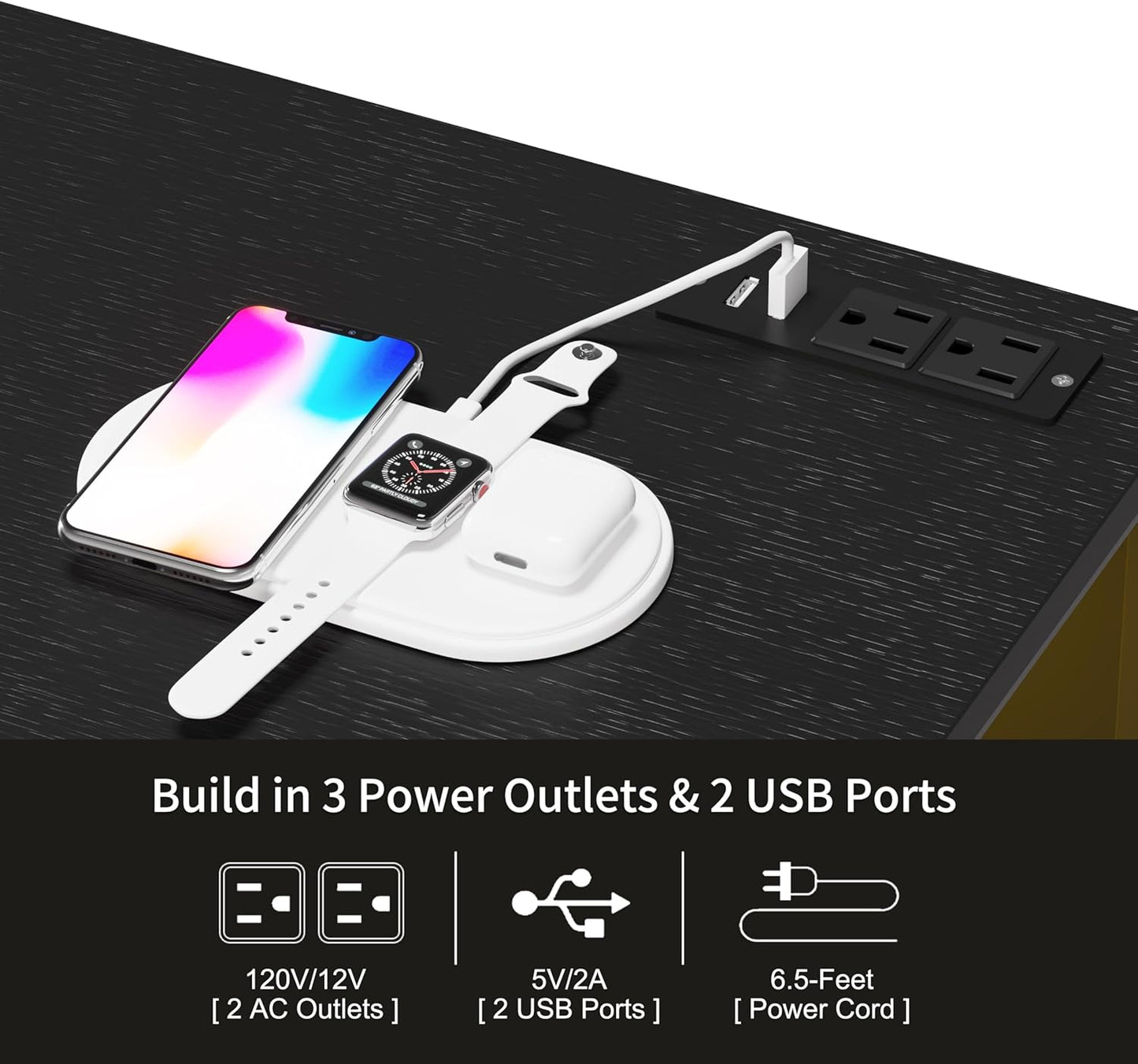 55W 10-Drawers Dresser with 2 Open Storage Shelves, TV Stand Dresser for 55,65 inch TV,with Power Outlets and LED Lights, Fabric Dressers Drawers for Bedroom, Living Room (Black)