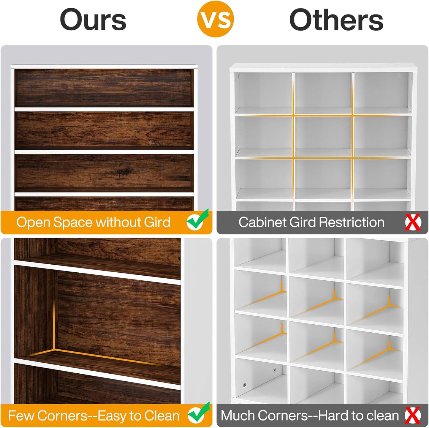 Tribesigns Tall Shoe Cabinet, 9 Tiers 40-45 Pairs Heavy Duty Wood Freestanding Shoe Storage Cabinet, 70.8'' Tall Shoe Cabinet with Open Storage for Entryway (White/Brown)