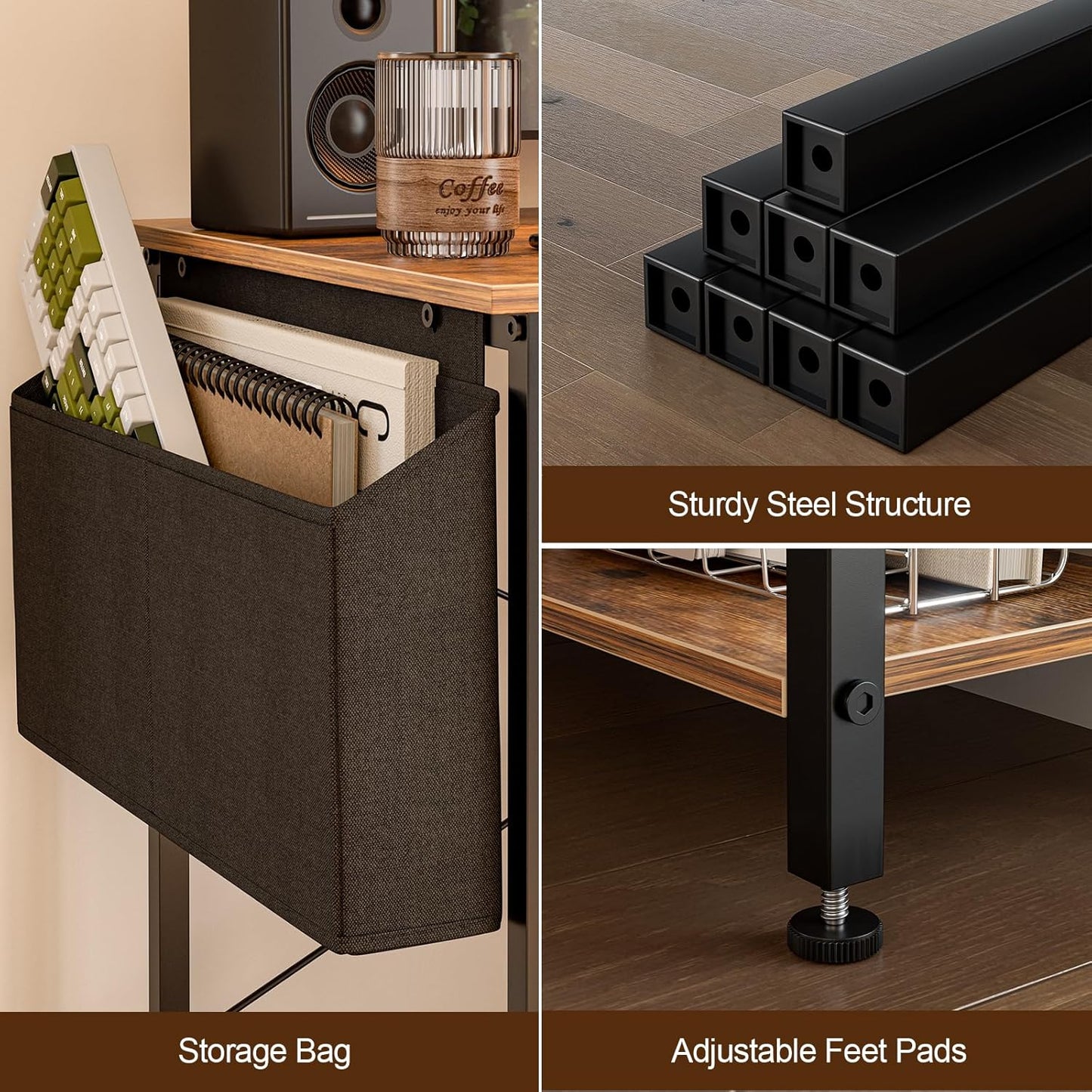 40 Inch L Shaped Computer Desk with Reversible Storage Shelves, Home Office Corner Desk Study Writing Table with Hutch, Study, Rustic Brown