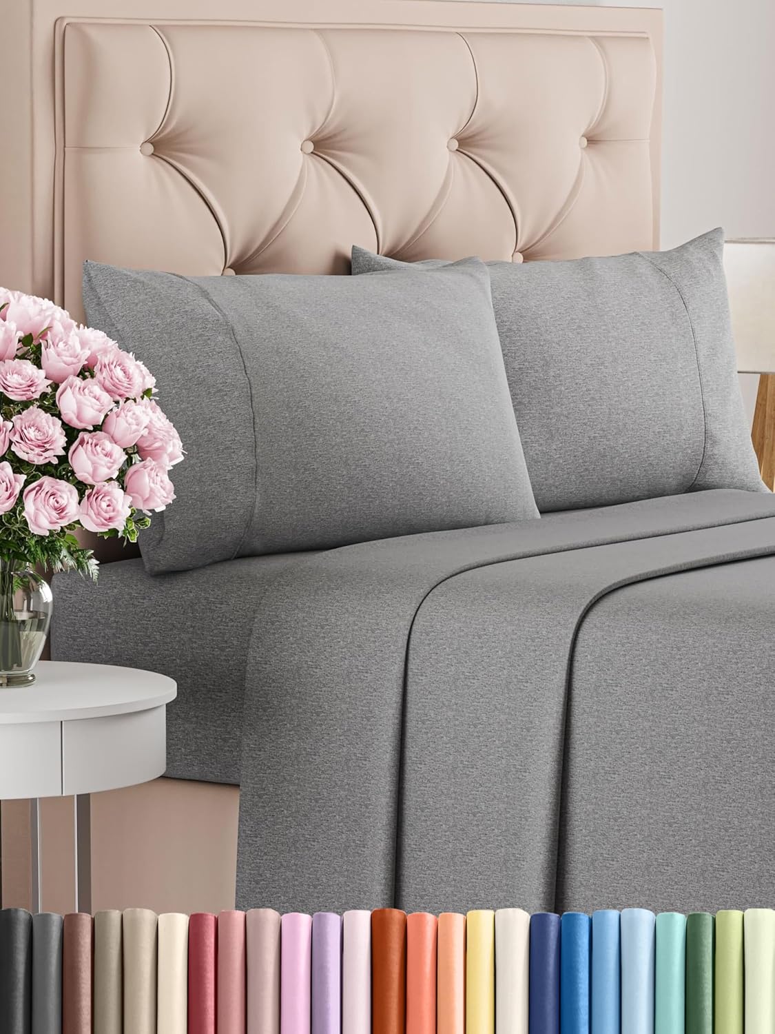 Cal King Size 4 Piece Sheet Set - Comfy Breathable & Cooling Bed Sheets Set - Hotel Luxury Bedding for Women, Men, Kids, Teens, Boys & Girls - Deep Pockets and Wrinkle Free - Grey (Heathered Sheets)