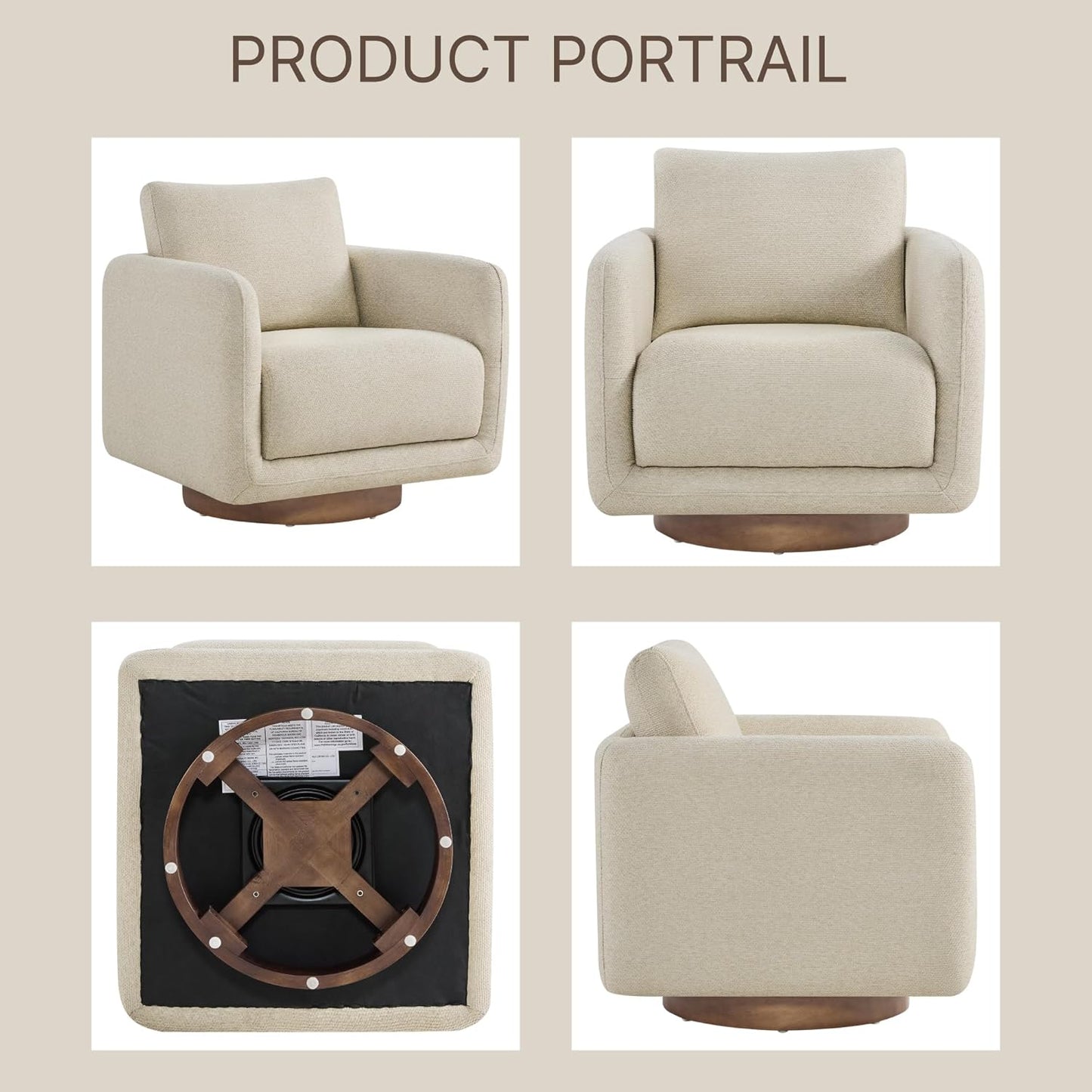 Modern Swivel Accent Chair, 360° Rotating Round Barrel Armchair with Performance Fabric Upholstery for Living Room, Bedroom, Office, Reading Nook, Single,Oatmeal