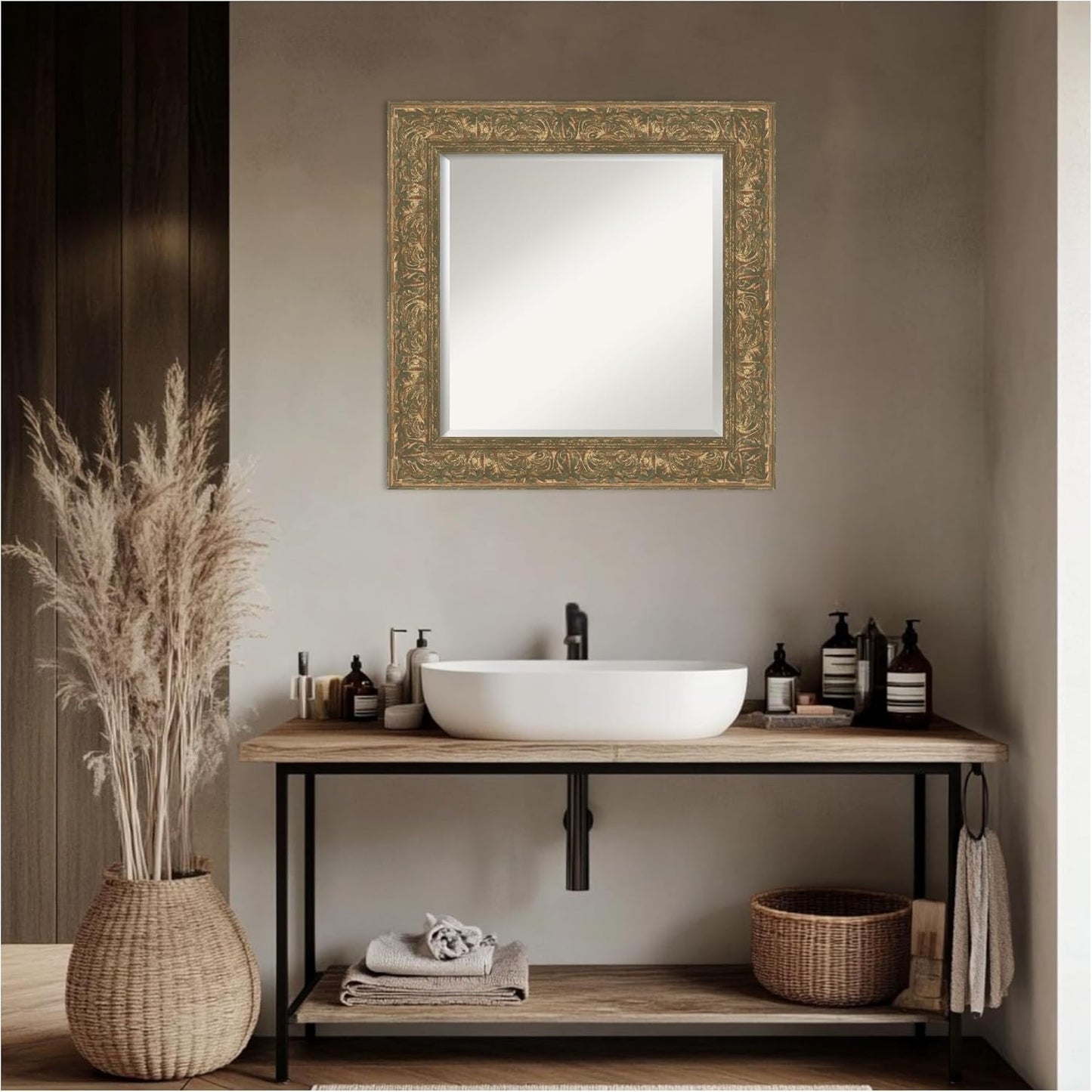 Amanti Art Bronze Bathroom Mirror for Over Sink, 27x27 Luxe Bronze Gold Square Vanity Mirror, Medium Traditional Frame, Hangs Horizonally and Vertically, Bathroom Wall Decor, Beveled Edge