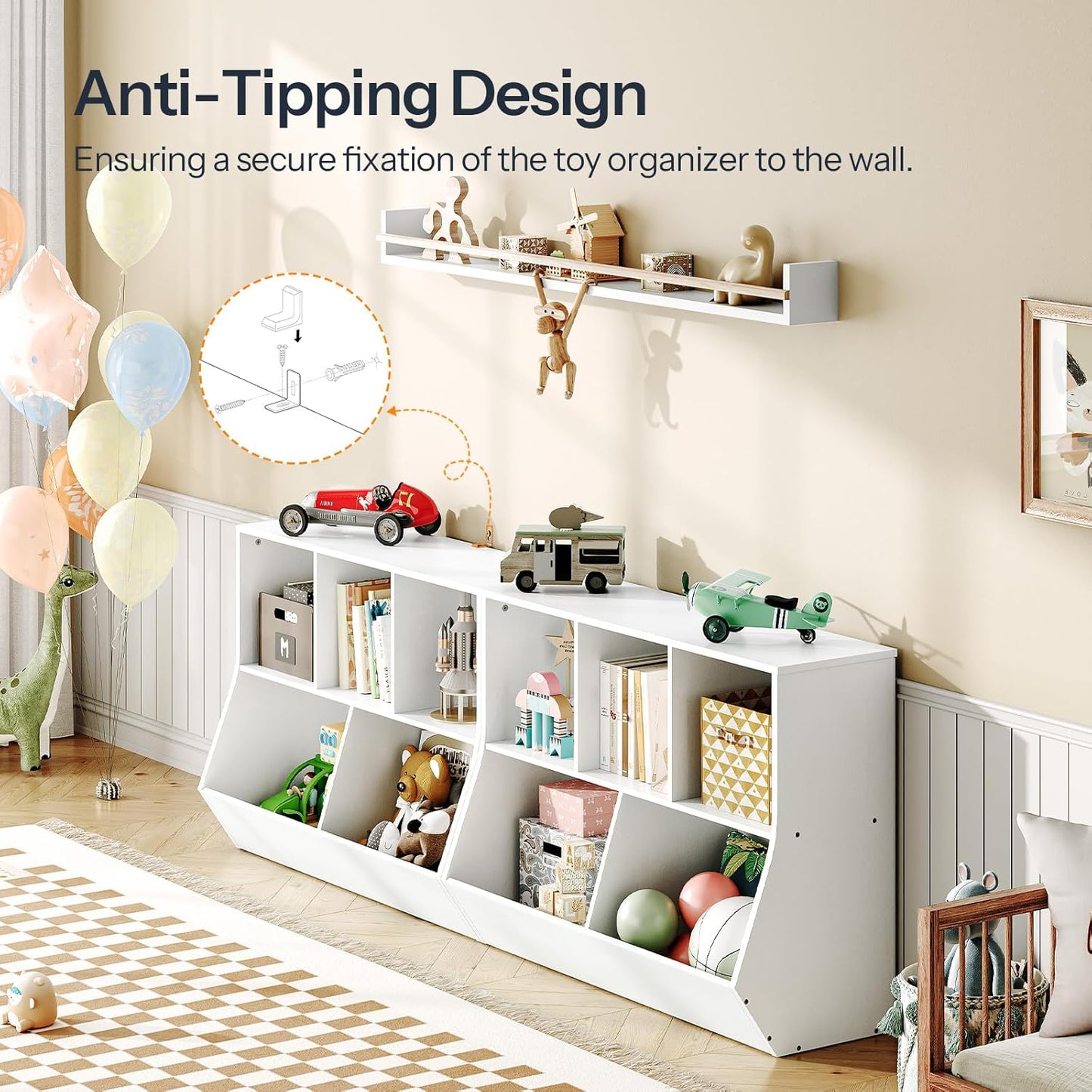 HOOBRO Kids Bookshelf - 39.4" L Toy Storage Cabinet, Bookcase Footboard, Cubby Shelf, Fit for Children's Room, Playroom, Hallway, Kindergarten, White WT132CW01