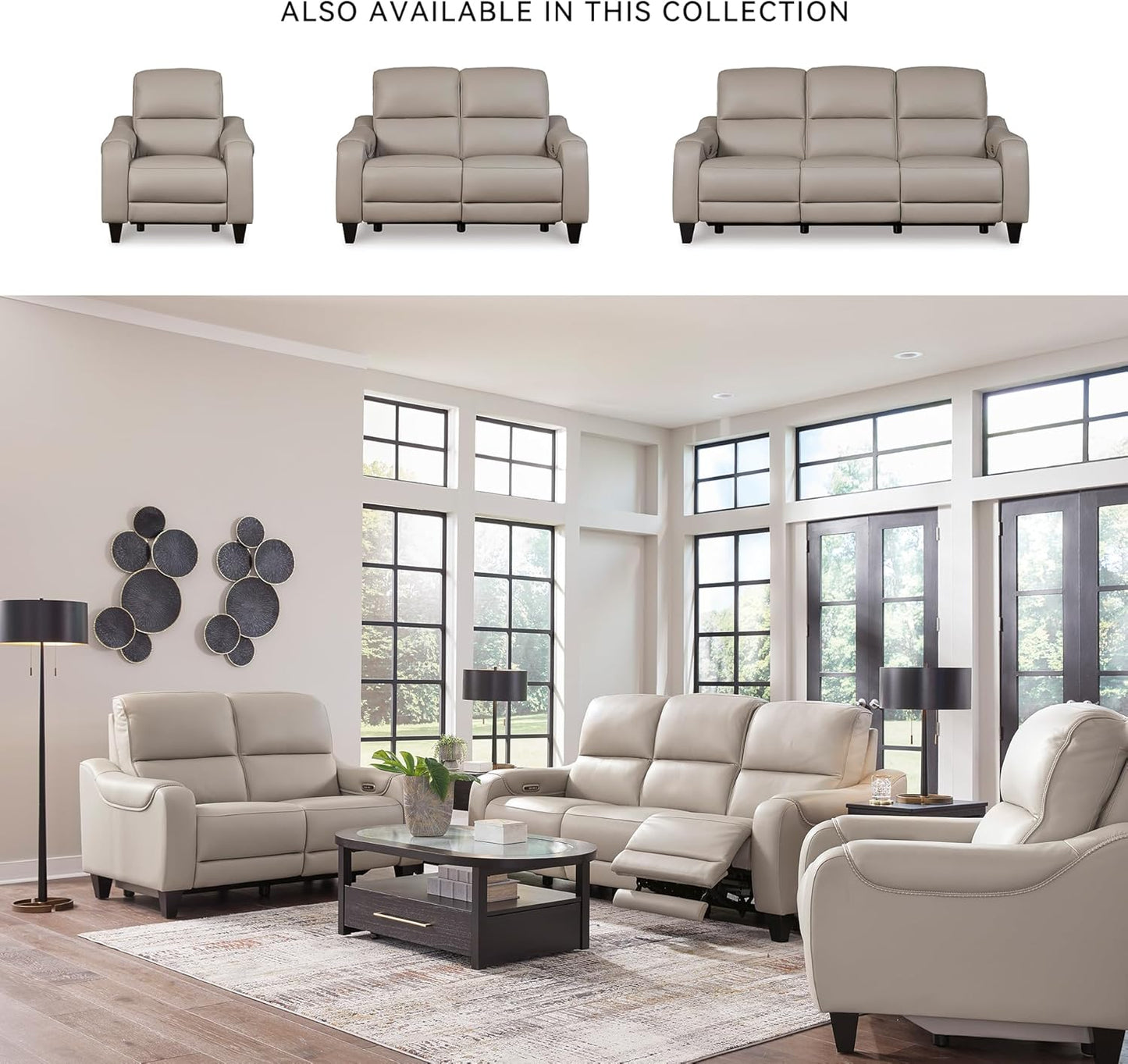 Signature Design by Ashley Mercomatic Casual Leather Match Wall Hugger Power Reclining Loveseat with Adjustable Headrest and USB Ports, Light Gray