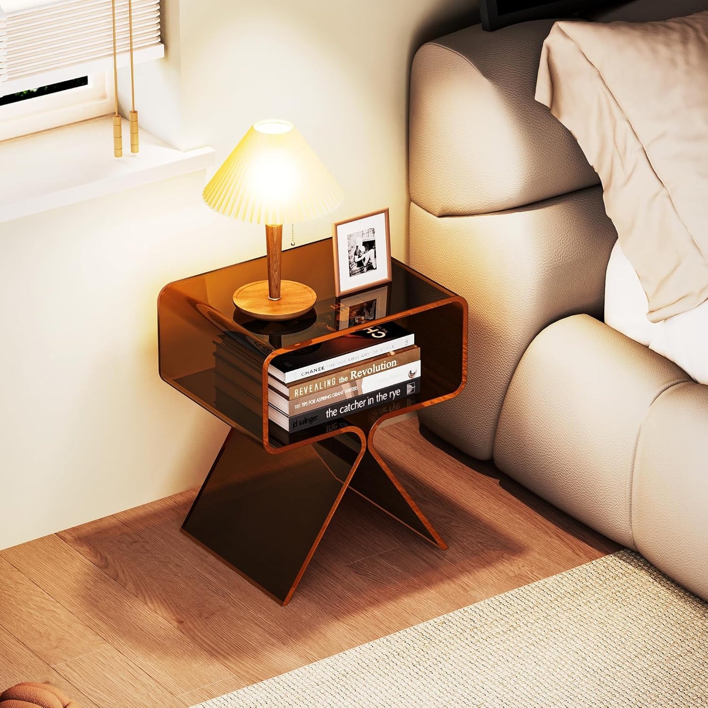 Acrylic Nightstand Side Table Modern Design Clear Home Decor Display End Table for Living Room (Dark Brown)