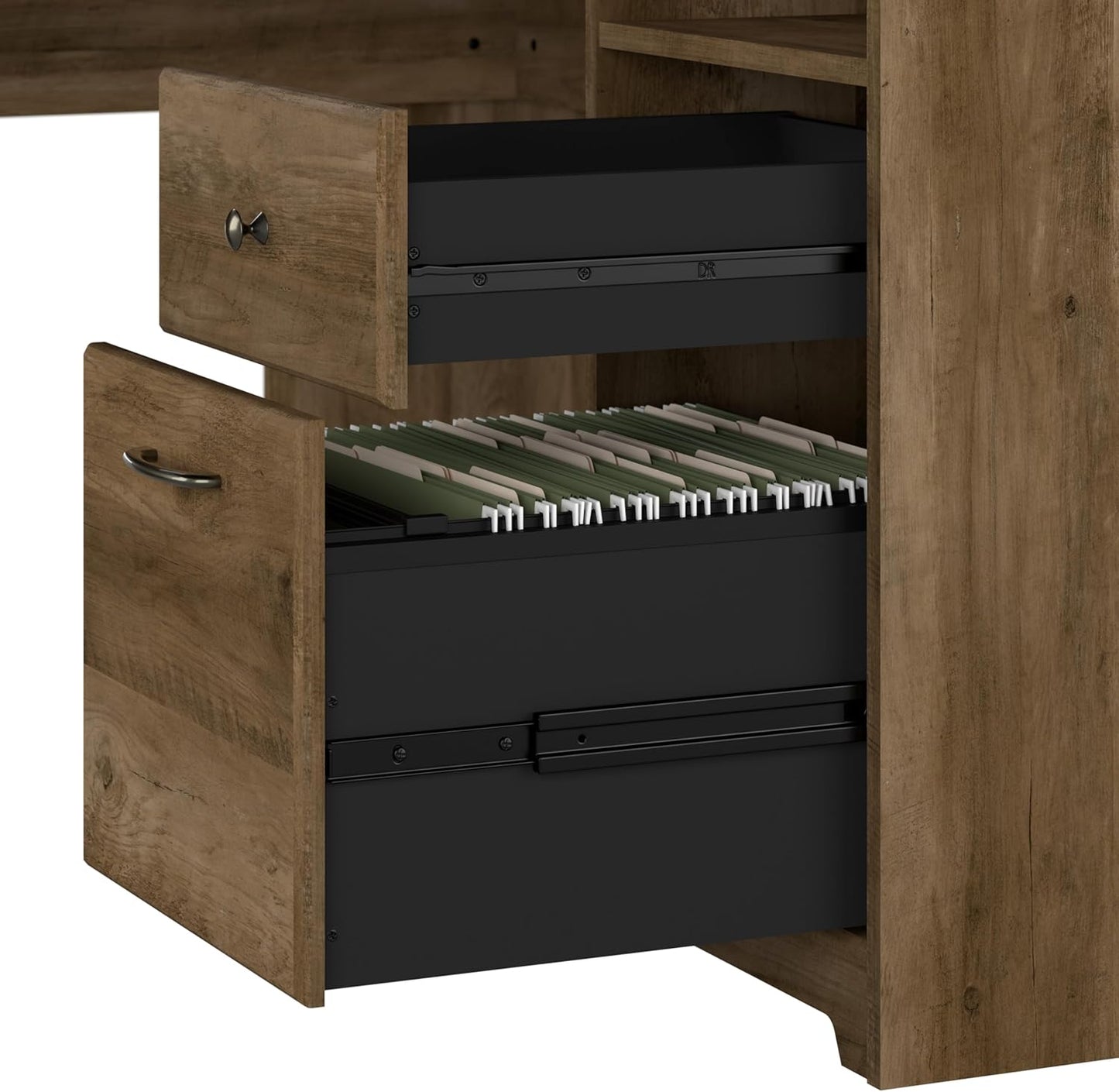 Bush Furniture Cabot 60W L Shaped Computer Desk with Storage in Reclaimed Pine