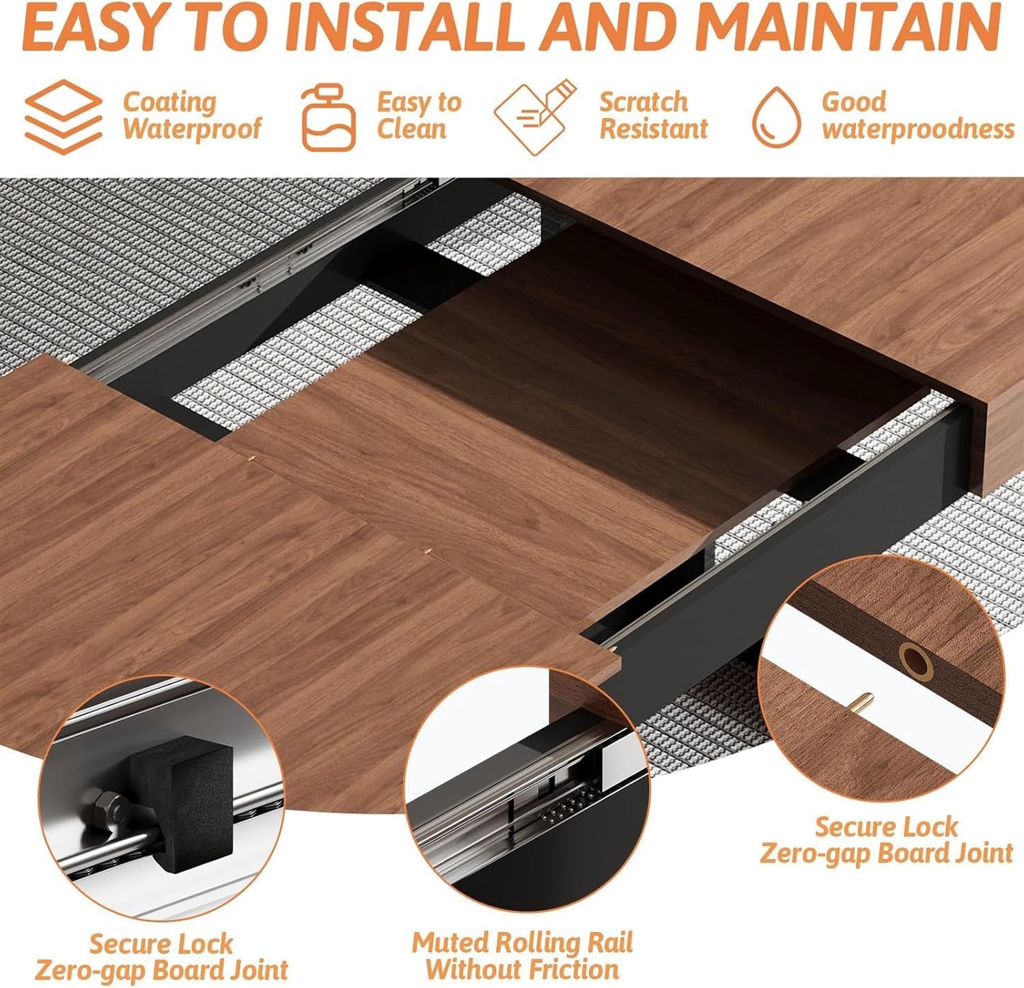 63"-78.74" Rectangular Extendable Dining Table for 6-10 People – Modern Farmhouse Wooden Kitchen Table with Brown Finish, Large Extendable Table for Dining Room or Conference Use