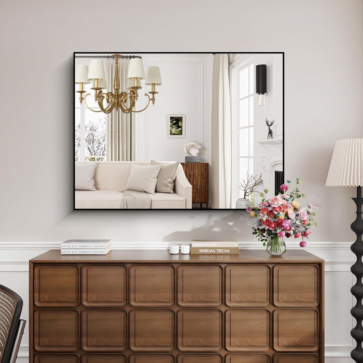 KOCUUY Bathroom Mirror Black,48x36 inch Rectangle Wall Mirror with Metal Frame, Black Vanity Mirror Modern Home Decor for Bathroom, Living Room, Farmhouse, Entryway, Hang Horizontal/Vertical