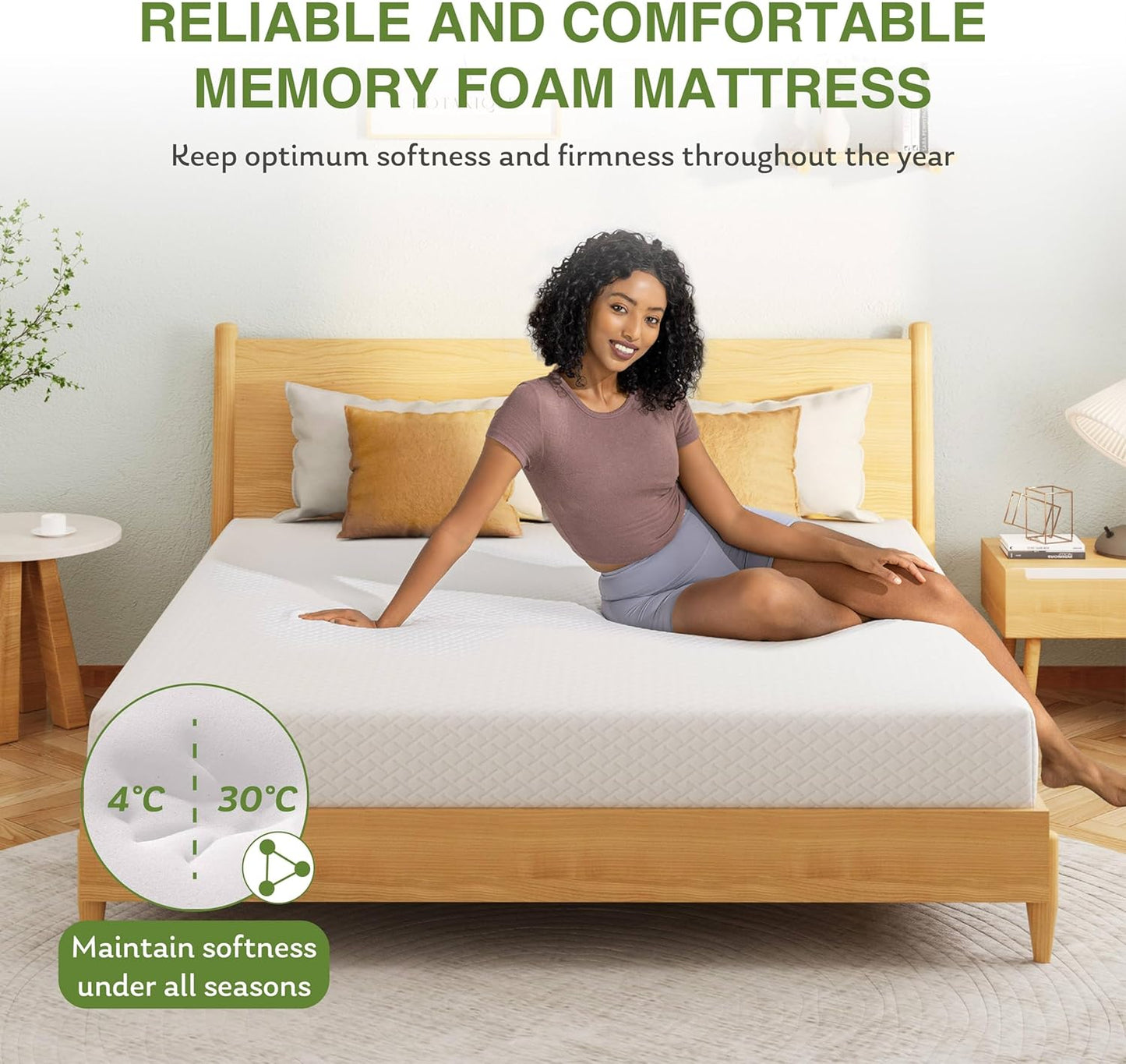 Full Size Memory Foam Mattress, 12 Inch Bed Mattress in a Box with Cooling Green Tea Gel, Relieve Pressure with Medium Support, CertiPUR-US Certified, 75''L x 54''W, White