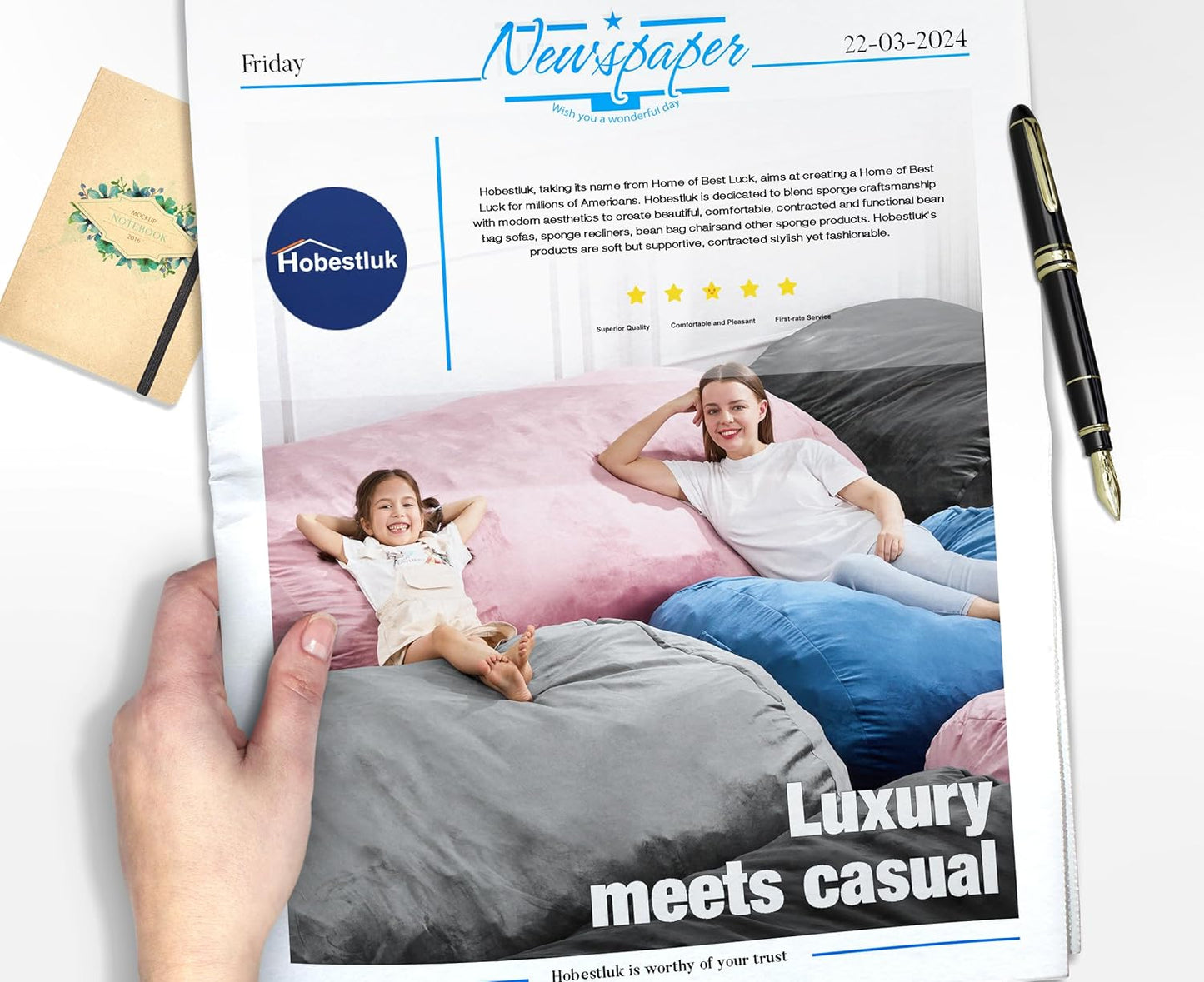 Hobestluk 5FT Bean Bag Chair Large Beanbag Lounger with Removable Cover Adult Bean Bag Chair with Portable Handle Desgin for Living Room Bedroom (Grey, 5FT)