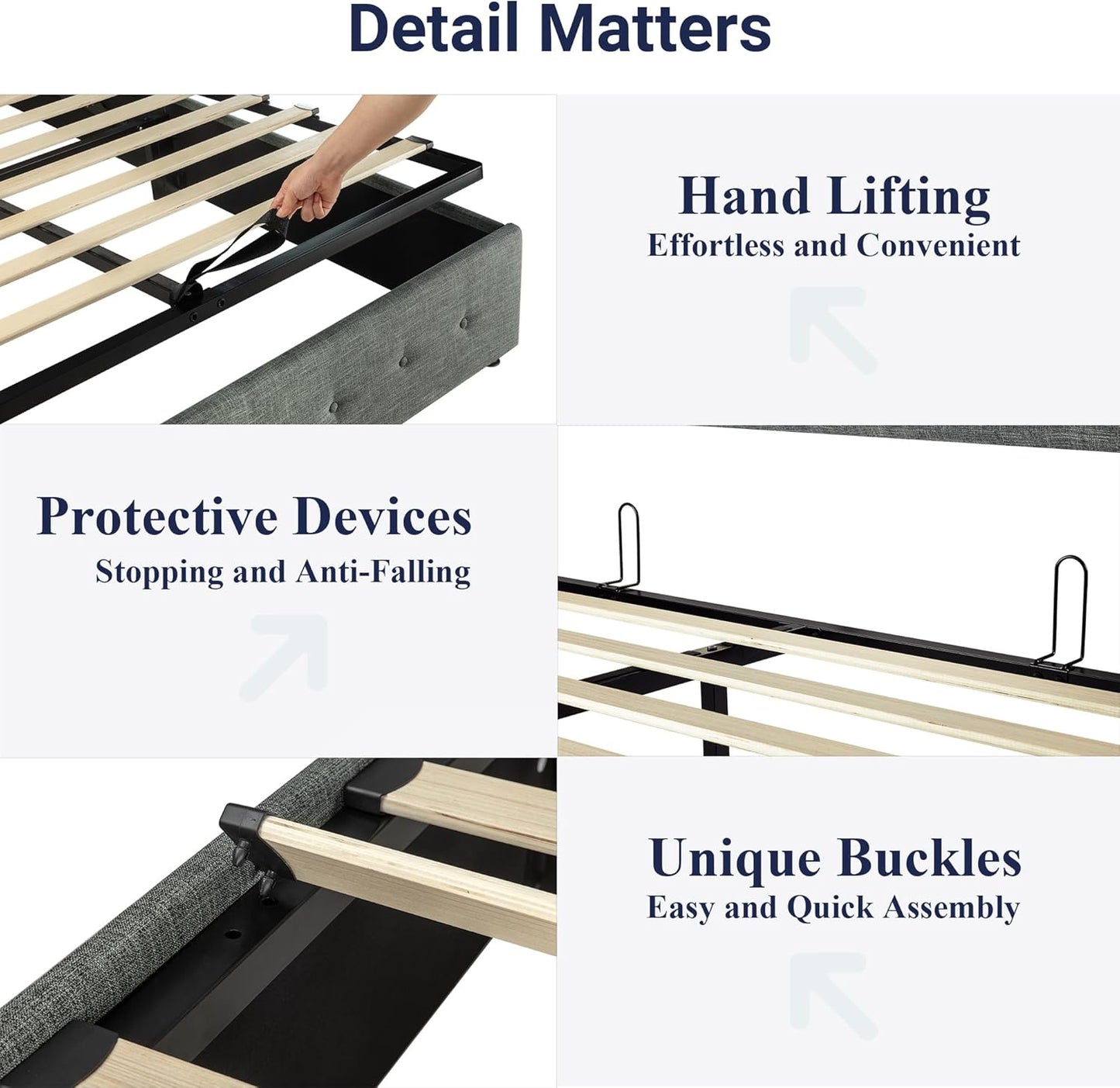 Allewie Queen Size Lift Up Storage Bed, Button Tufted Headboard with Wingback, Hydraulic Support, No Box Spring Needed, Dark Grey