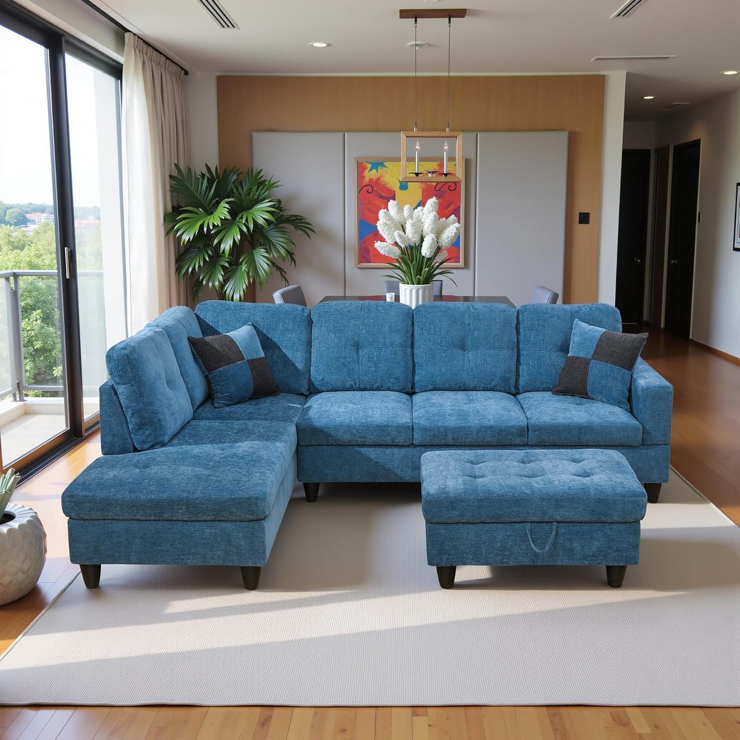 103.5" Oversized Sectional Couch, L Shaped Couch with Storage Ottoman, Modern Modular Sofa with Deep Seat, Sectional Couches for Living Room and Office, Blue (Flannel)