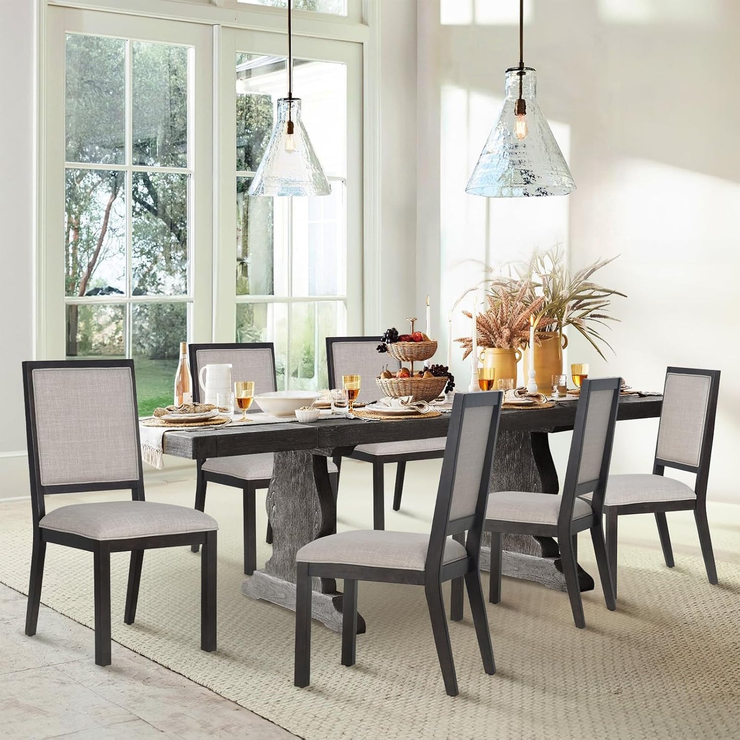 COLAMY Rectangular Dining Table Set for 6, Wood Dining Table for 6 with Chairs, 60 Inch Dining Table and Chairs for Kitchen, Dining Room, Brown