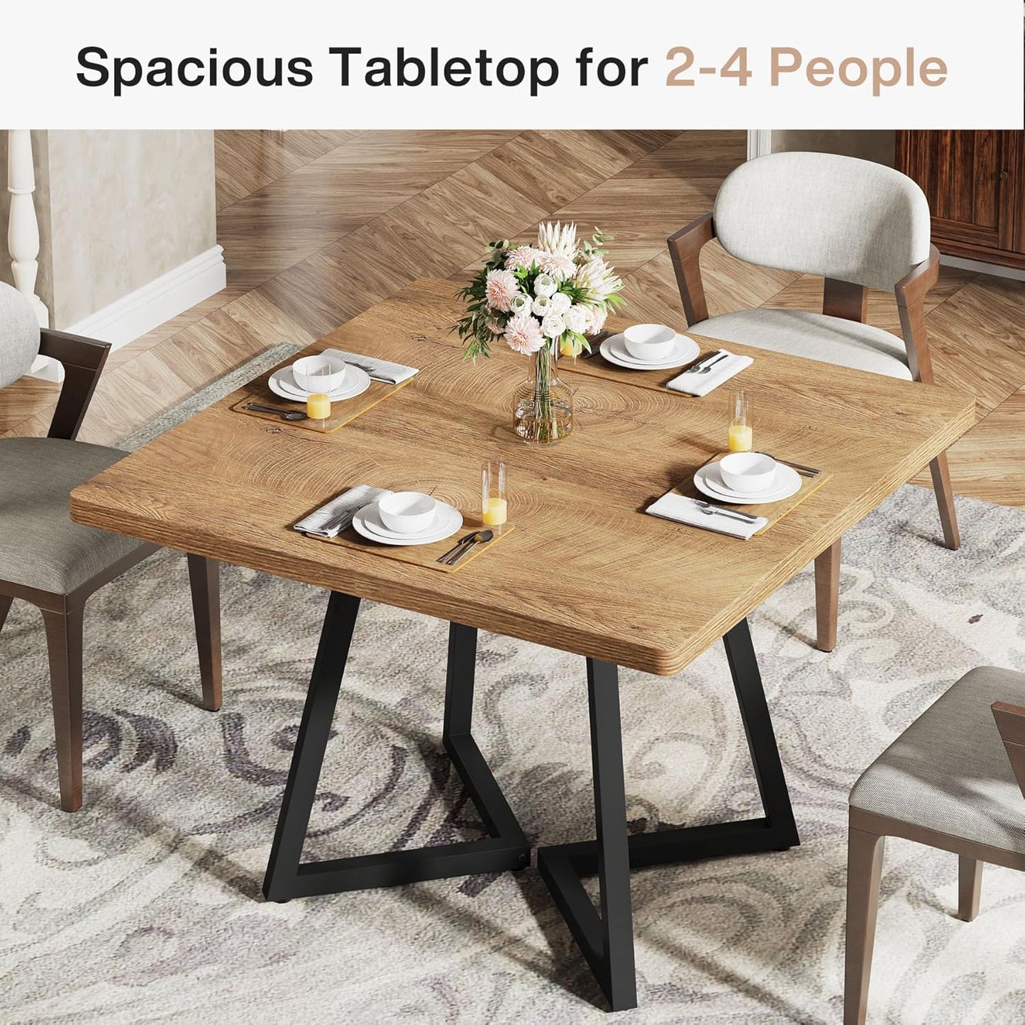 Tribesigns Square Dining Table for 2, 31.5" Modern Dinner Table with Metal Base, Kitchen Table for Dining Room, Small Space, Apartment,Natural & Black