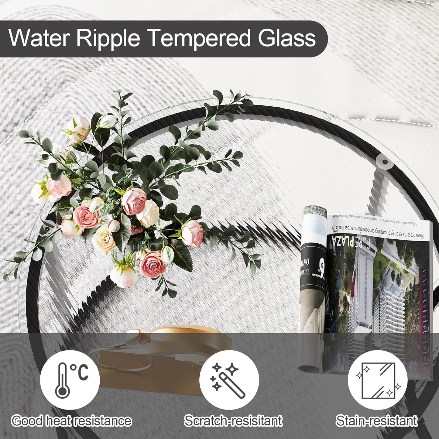 aboxoo Gold Nesting Coffee Table Set of 2, Small Glass Round Nesting Tables for Living Room Bedroom, Accent Tea Table with Black Metal Frame Modern Industrial Simple