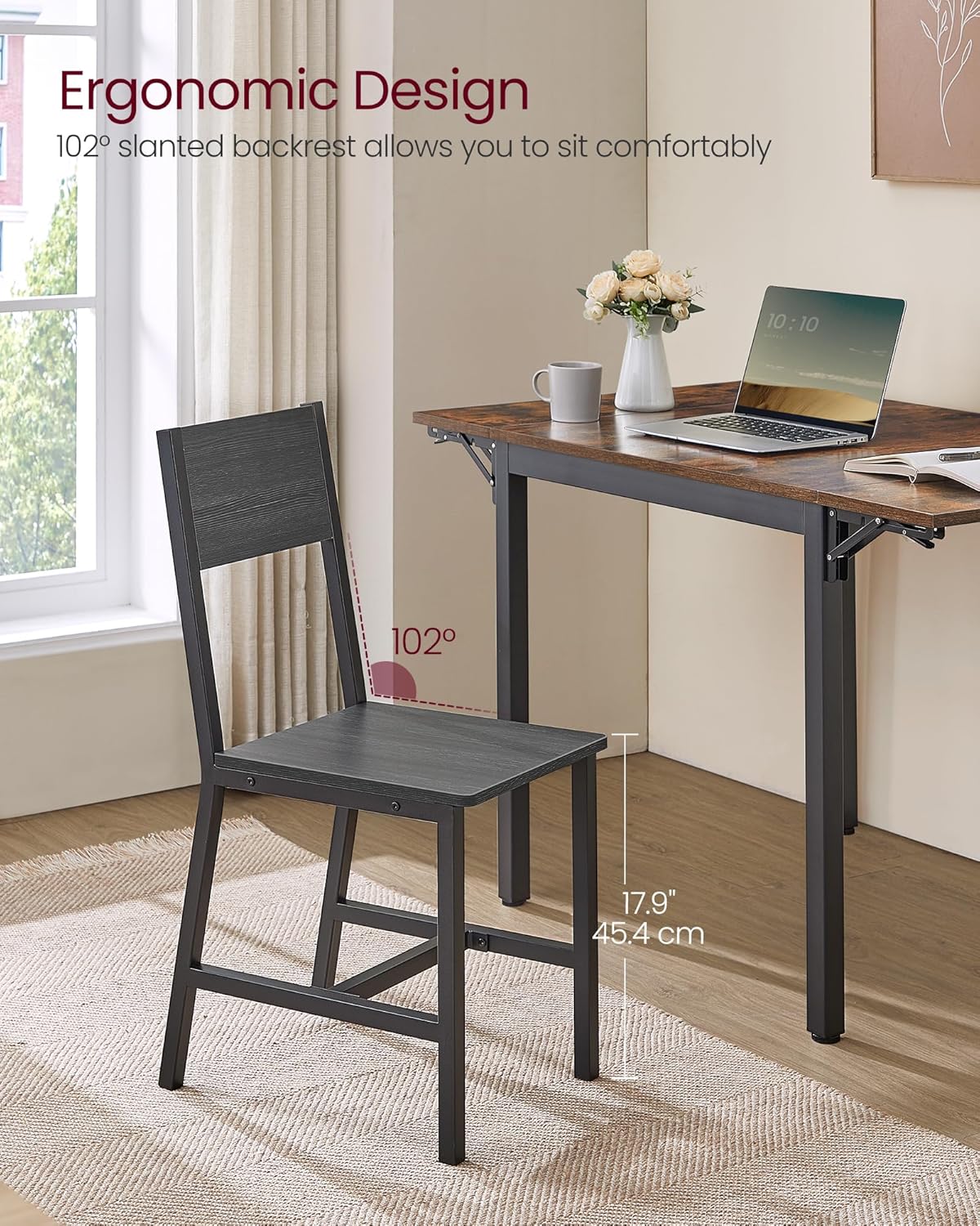 VASAGLE Dining Chair Set of 2, Rustic Wood Chairs with Metal Steel Frame, Easy to Assemble, Comfortable Seat, Modern Farmhouse Chair for Kitchen, Bedroom, Living Room, Charcoal Black and Ink Black