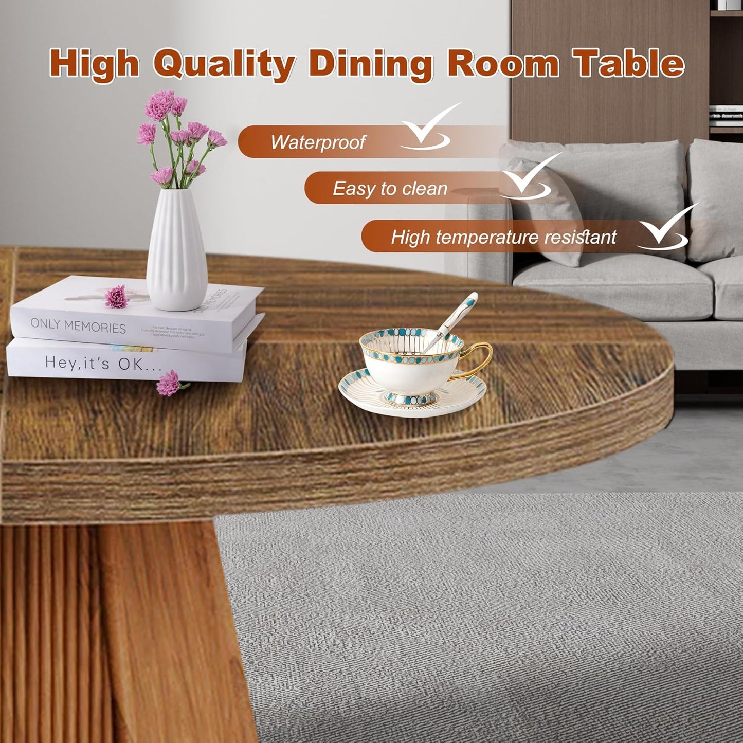 Round Dining Table for 4, 47 Inch Dinner Table Square Farmhouse Kitchen Tables with Sturdy Wooden Pedestal Base for Dining Room, Kitchen, Living Room, Dark Brown