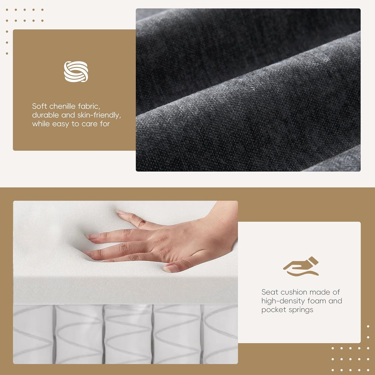 Mreax L-Shape Sectional Sofa with Movable Storage Ottoman and Multifunctional Armrest, 4 Seater Oversized Chenille Upholstered Cloud Couch for Living Room, Apartment, Unique Tufted Design, Dark Gray