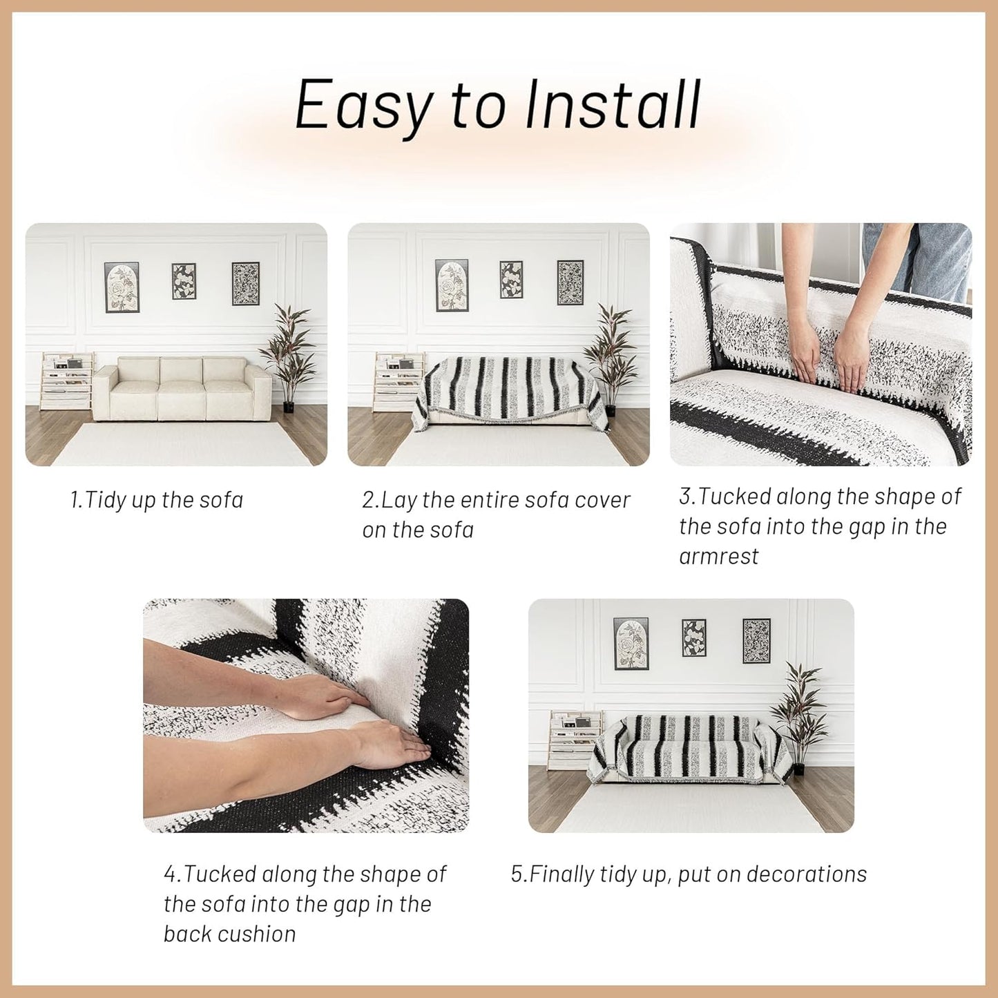 MYSKY HOME Boho Sofa Covers, Couch Covers for 2 Cushion Couch Sofa, Chenille L Shape Sectional Couch Cover- Pet-Friendly, Machine Washable, Sofa Protector for Kid, 71"x118", Black Star Cluster