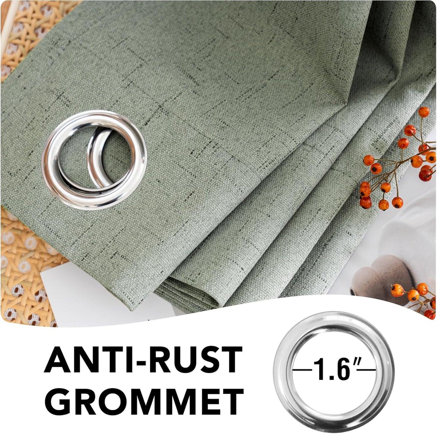 H.VERSAILTEX 100% Blackout Curtains for Bedroom Thermal Insulated Linen Textured Curtains Heat and Full Light Blocking Drapes Living Room Curtains 2 Panel Sets, 52x96 - Inch, Green Bay